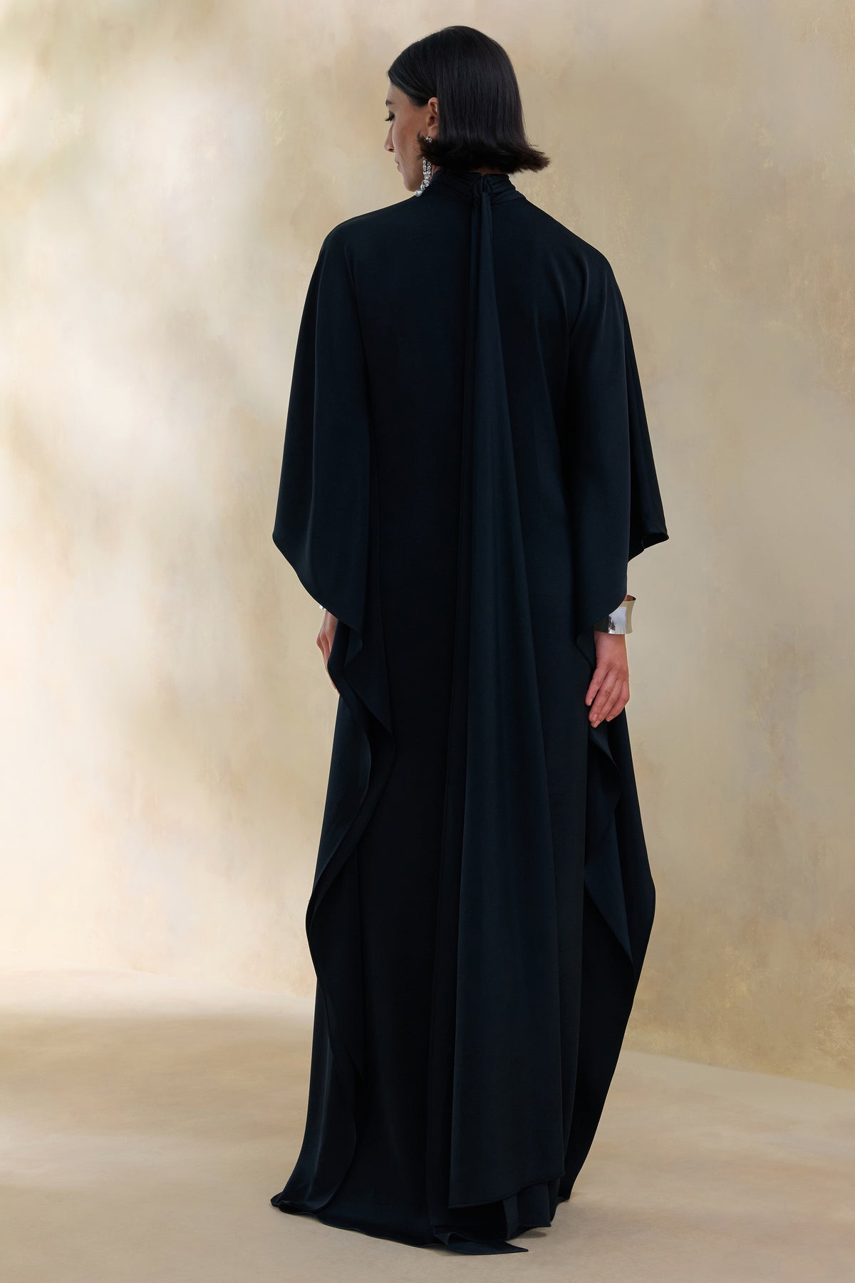 Lumisette Black Satin High-Neck Maxi Dress With Cape – Club L