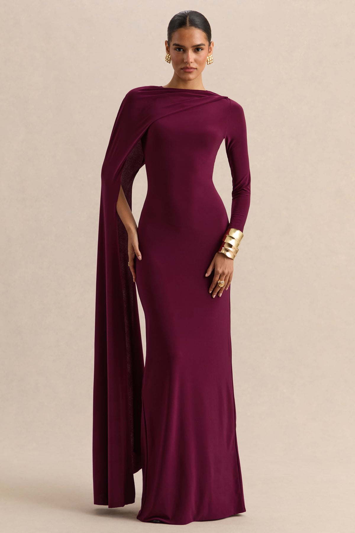 burgundy full length dress Rashelle Jersey Long Sleeve Maxi Dress, Burgundy – Jolie Moi Retail