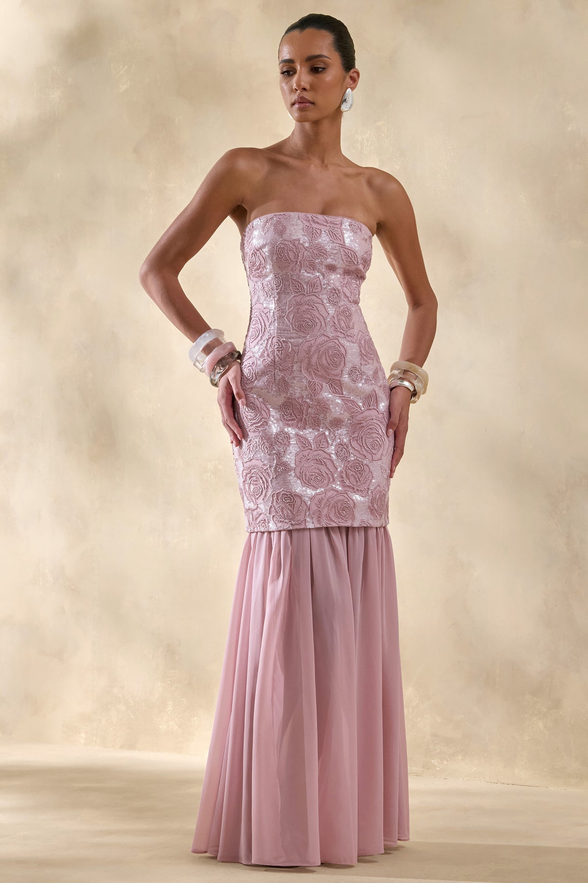 pink glitter maxi dress Women's Pink Sequin Jumpsuit main image 1
