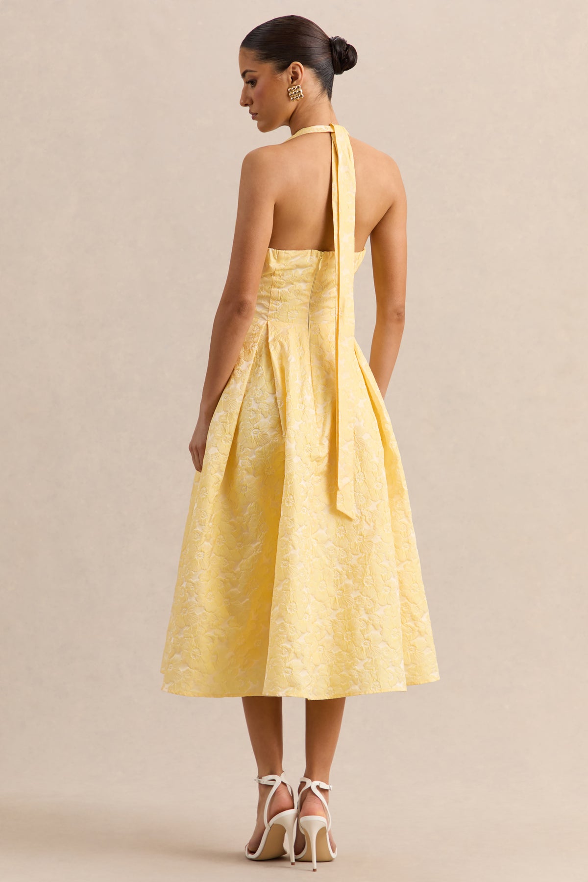 Nyomi | Lemon Satin Halter-Neck Midi-Dress - UK 16 YELLOW Nyomi | Lemon Satin Halter-Neck Midi-Dress - UK 16 YELLOW