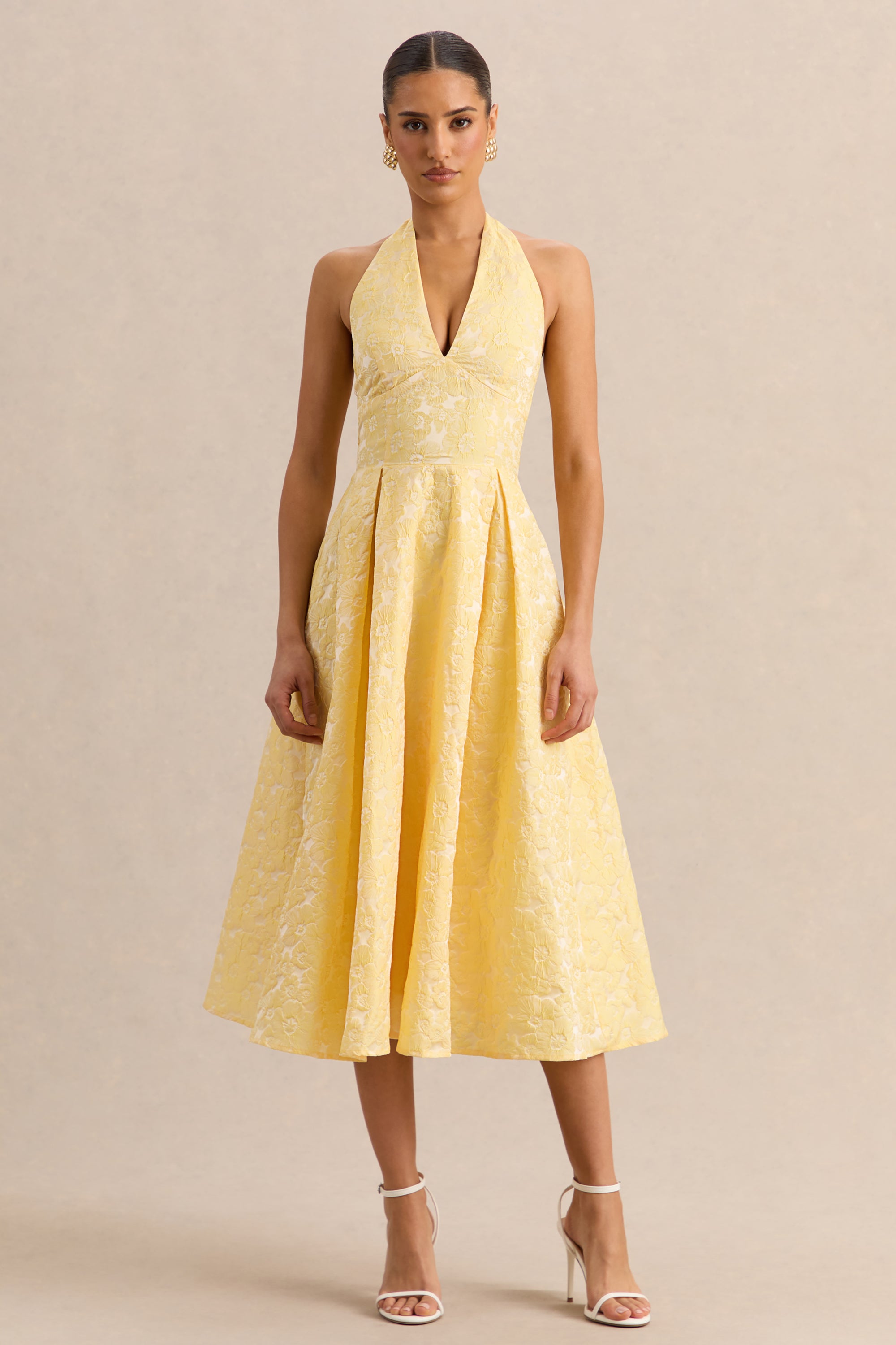 for love & lemons halter basque-waist midi dress For Love & Lemons Lakeside Lace Halter Neck Midi Dress