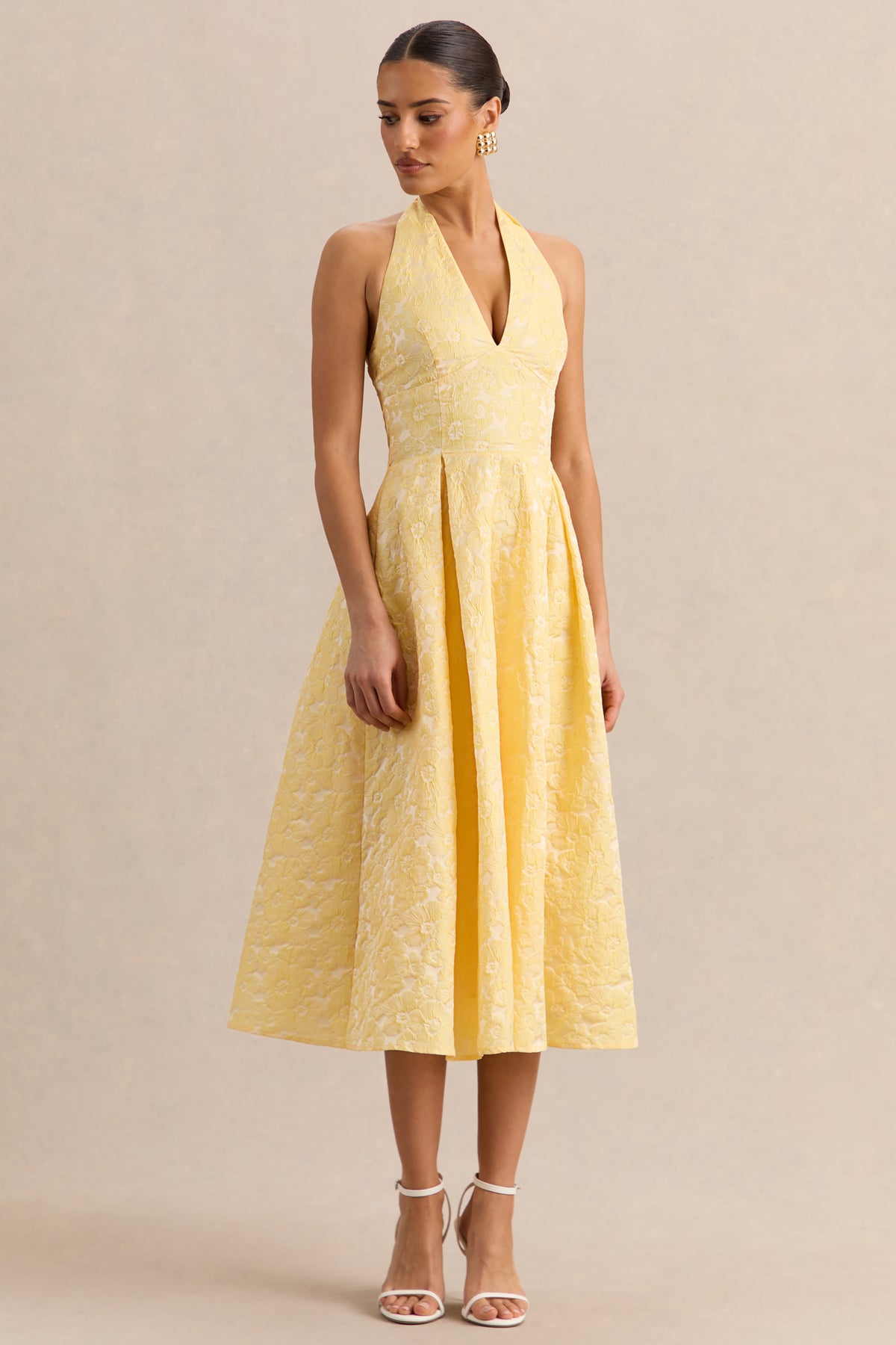 Nyomi | Lemon Satin Halter-Neck Midi-Dress - UK 16 YELLOW Nyomi | Lemon Satin Halter-Neck Midi-Dress - UK 16 YELLOW
