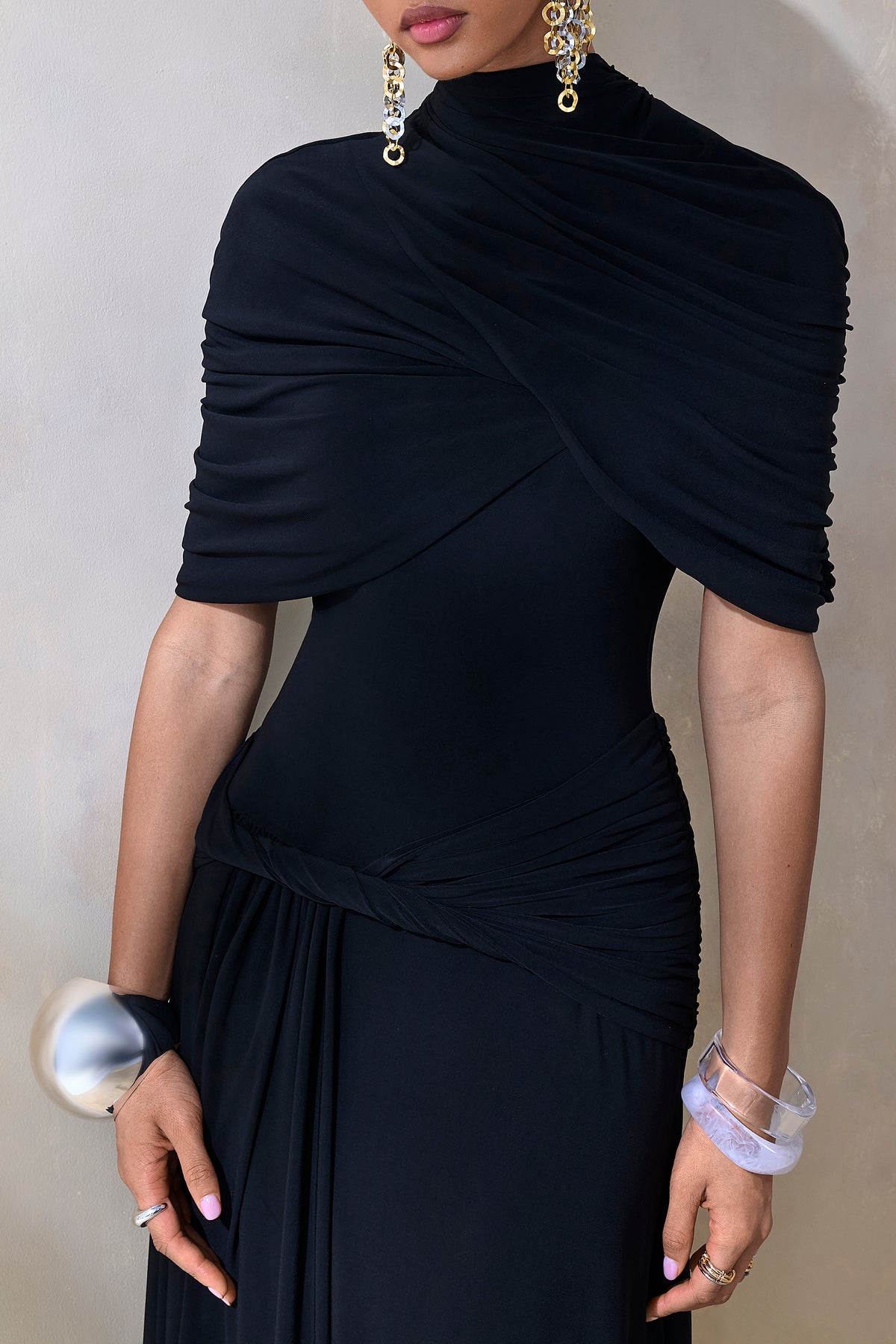 Evelisse | Black High-Neck Maxi Dress With Short-Cape Sleeves - UK 8 Black Evelisse | Black High-Neck Maxi Dress With Short-Cape Sleeves - UK 8 Black