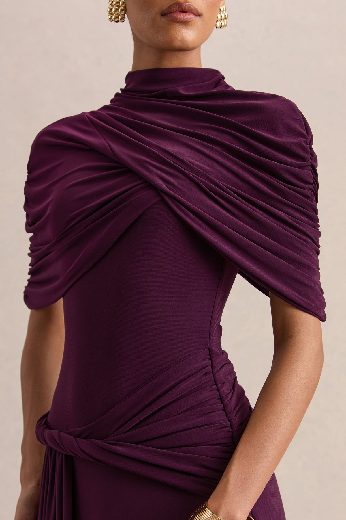 Evelisse | PLUM High-Neck Maxi Dress With Short-Cape Sleeves - UK 8 PLUM Evelisse | PLUM High-Neck Maxi Dress With Short-Cape Sleeves - UK 8 PLUM