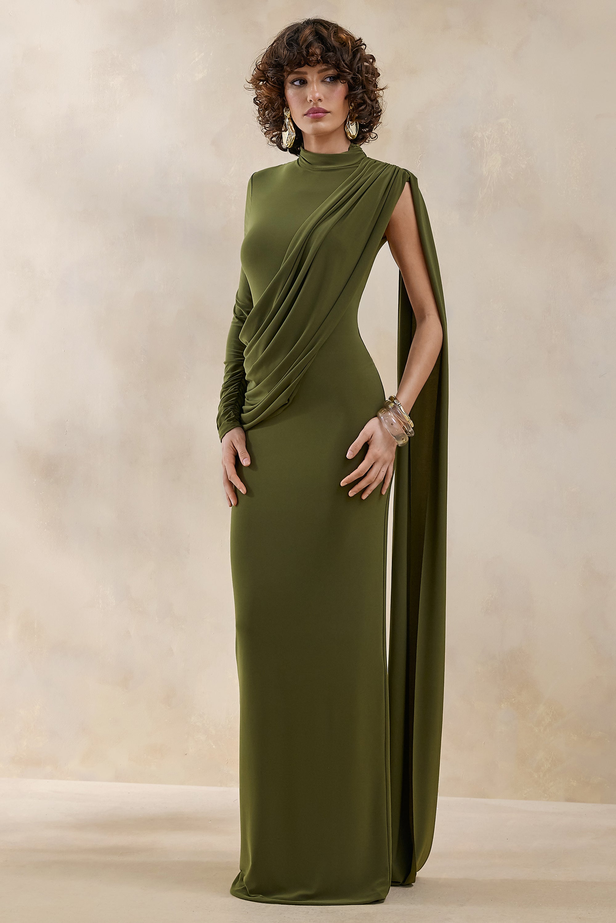 olive green long sleeve maxi dress Olive Ribbed Knit Long Sleeve Side Slit Maxi Dress