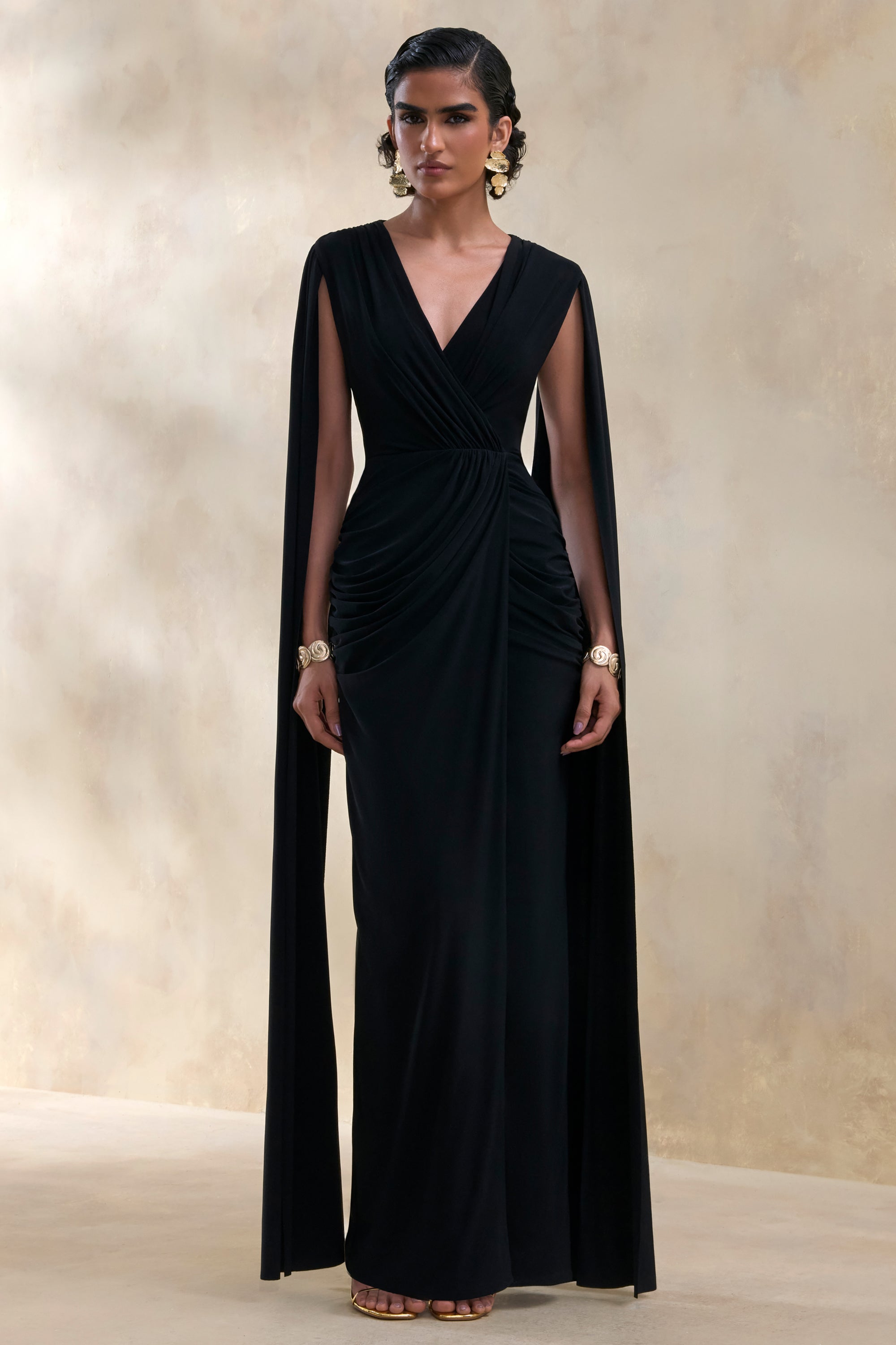 black v neck flowy dress Ivonne Lace Trim V-Neck Maxi Dress Black
