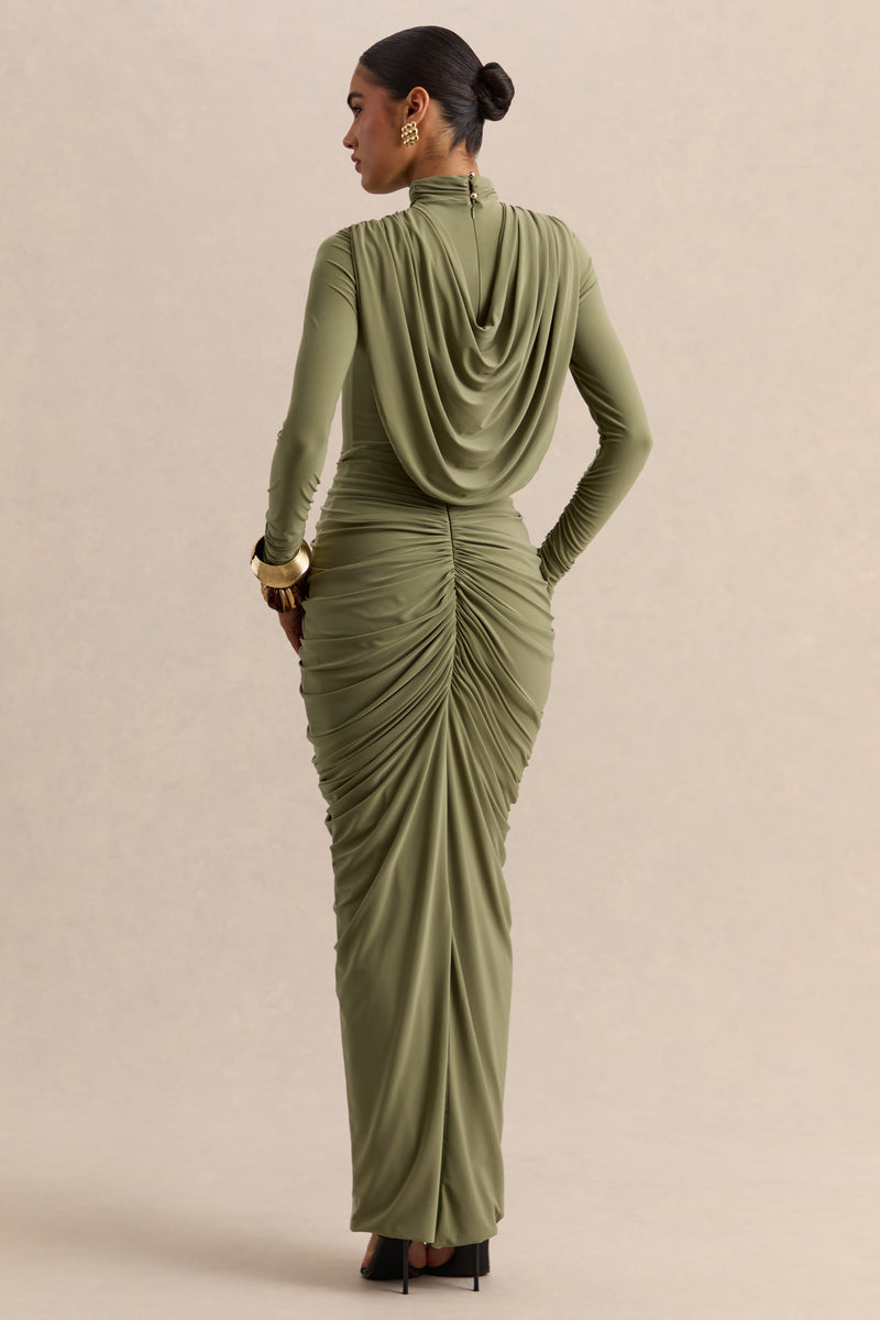 olive sweetheart ruched wrap maxi dress Ali
