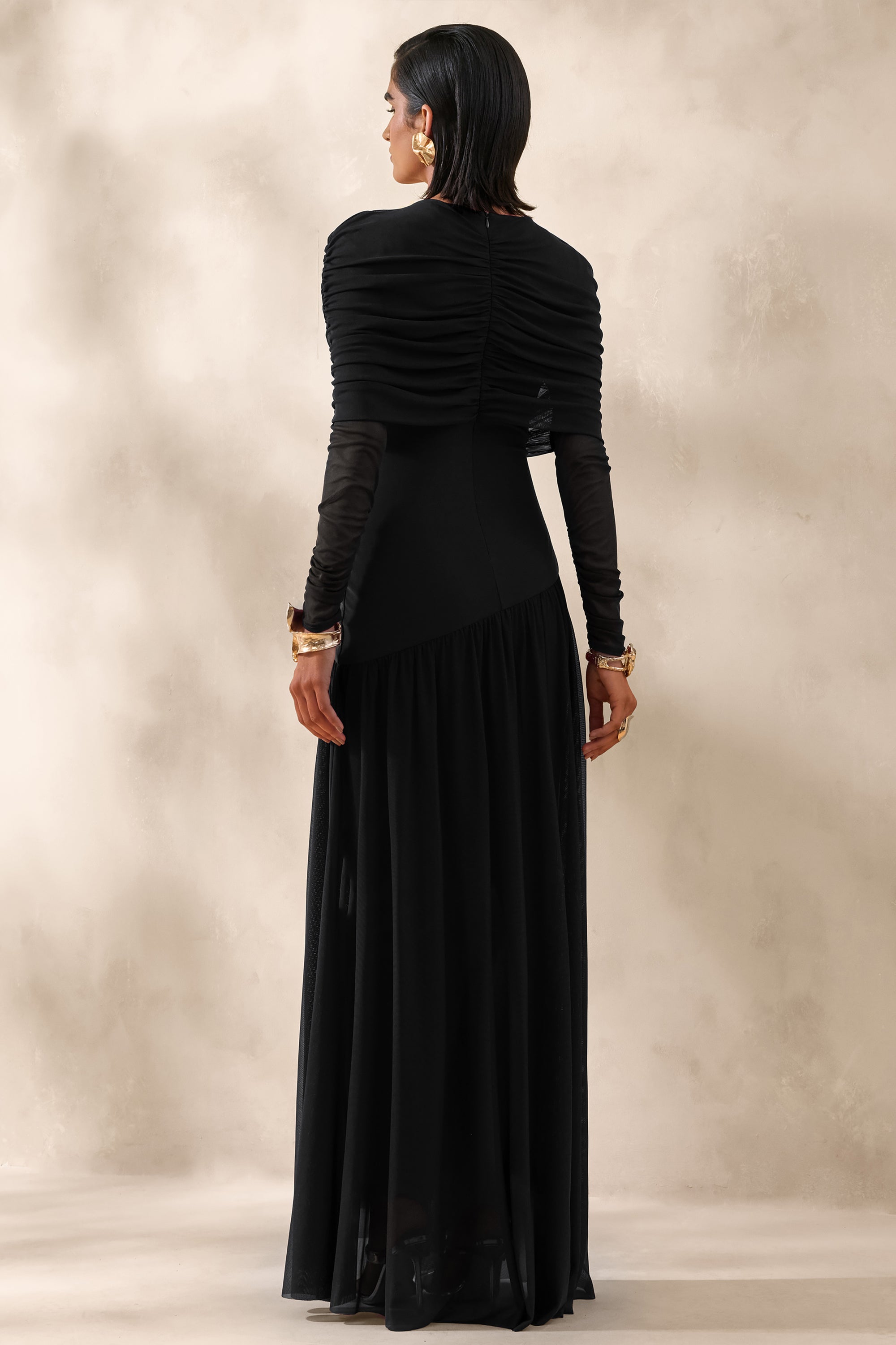 black short cape dress CAPE MINI DRESS WITH GOLD BELT | CULT MIA