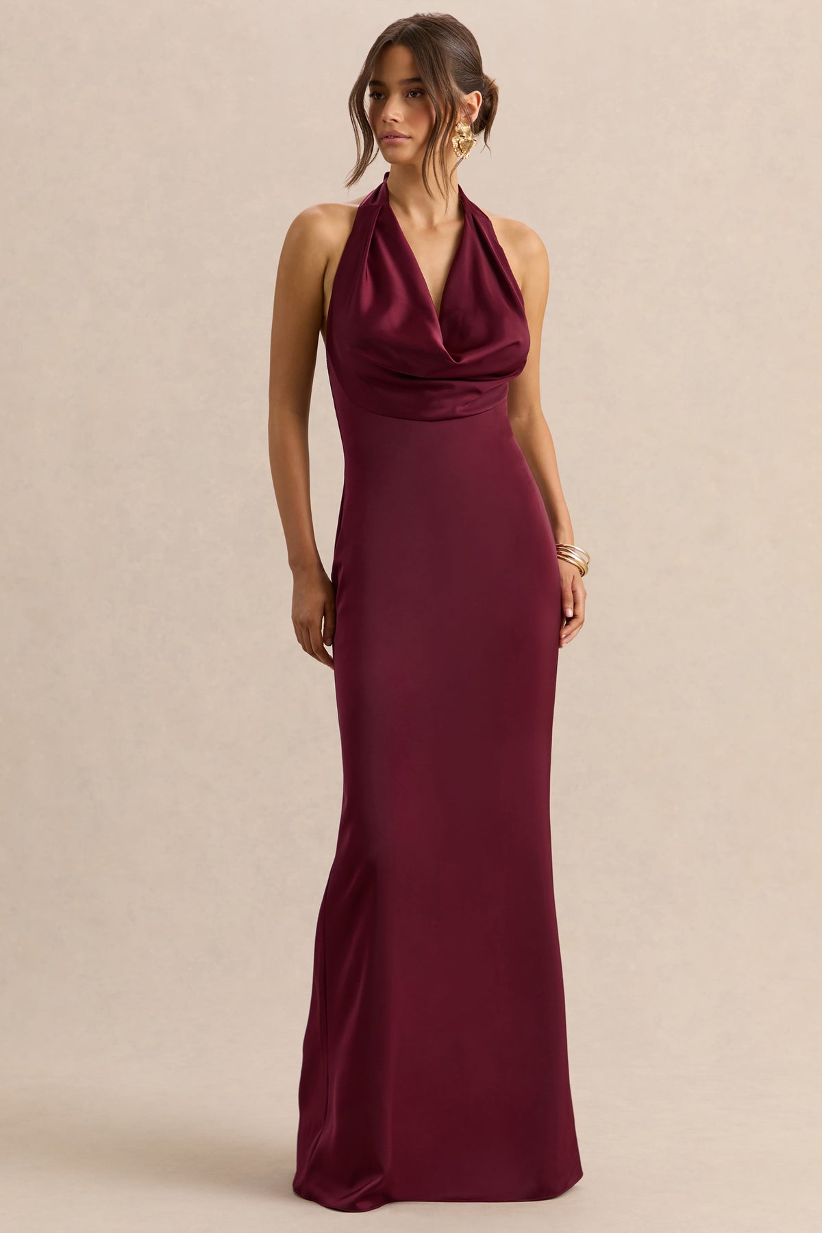 Aralisse | Burgundy Satin Cowl-Neck Maxi Dress - UK 4 Burgundy Aralisse | Burgundy Satin Cowl-Neck Maxi Dress - UK 4 Burgundy