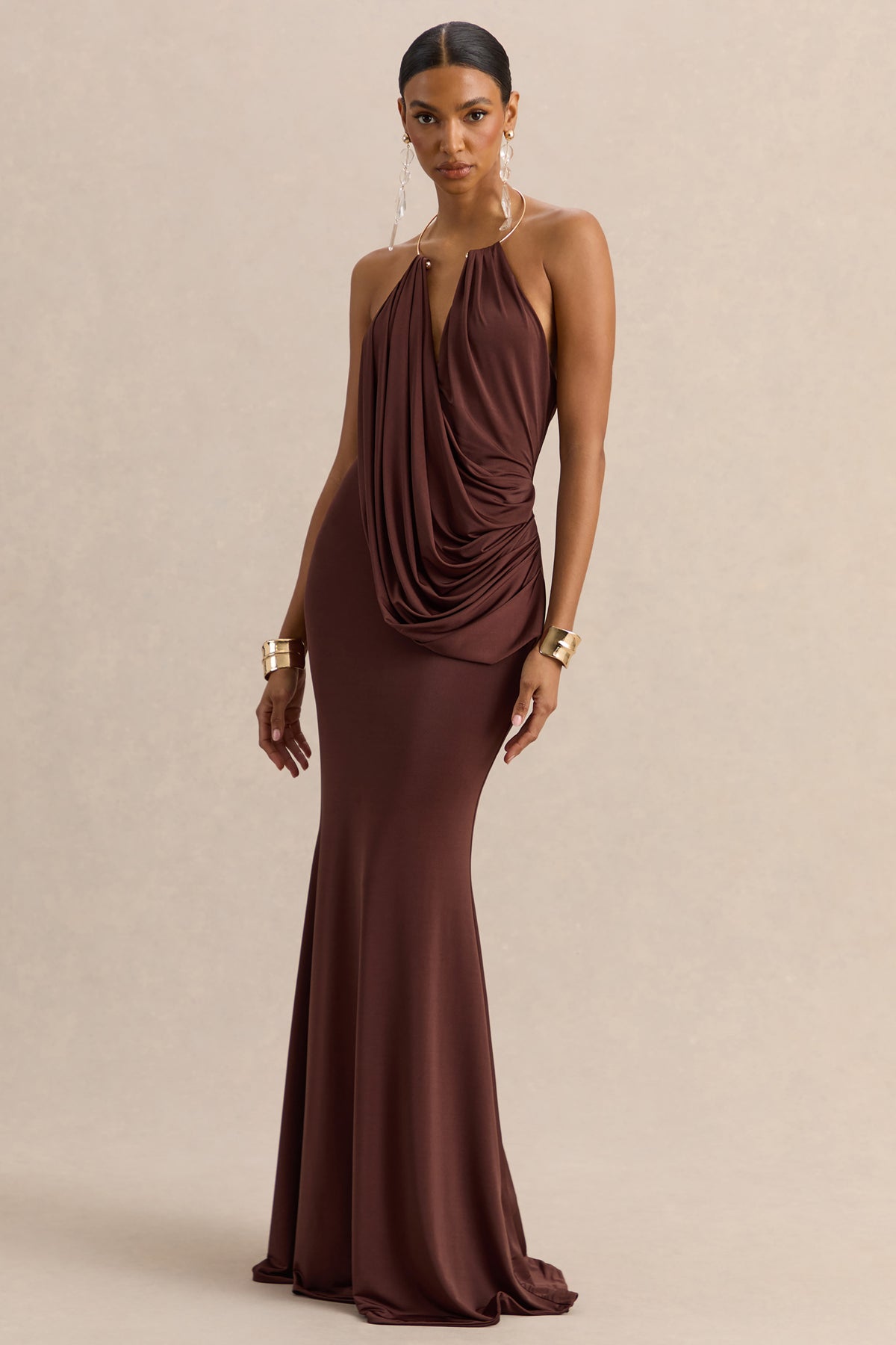 halter drape dress Women's Divora Halter Draped Maxi Dress XS/S/M/L/XL/XXL Black & Cream White MEAN BLVD Black & Cream White / XS main image 0