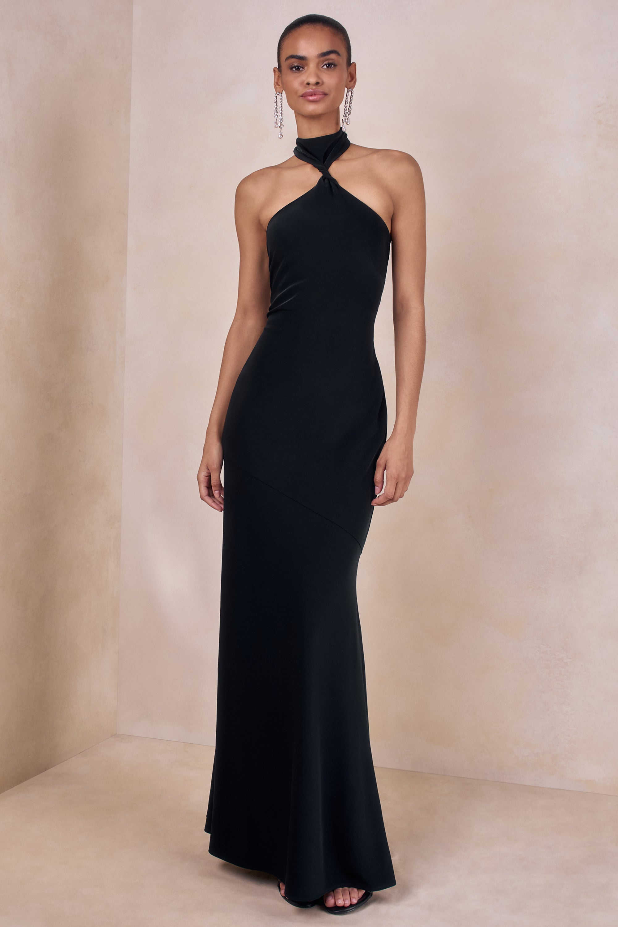 black satin halter dresses Womens Six Stories Black Halter Neck Satin Bridesmaid Dress US 4
