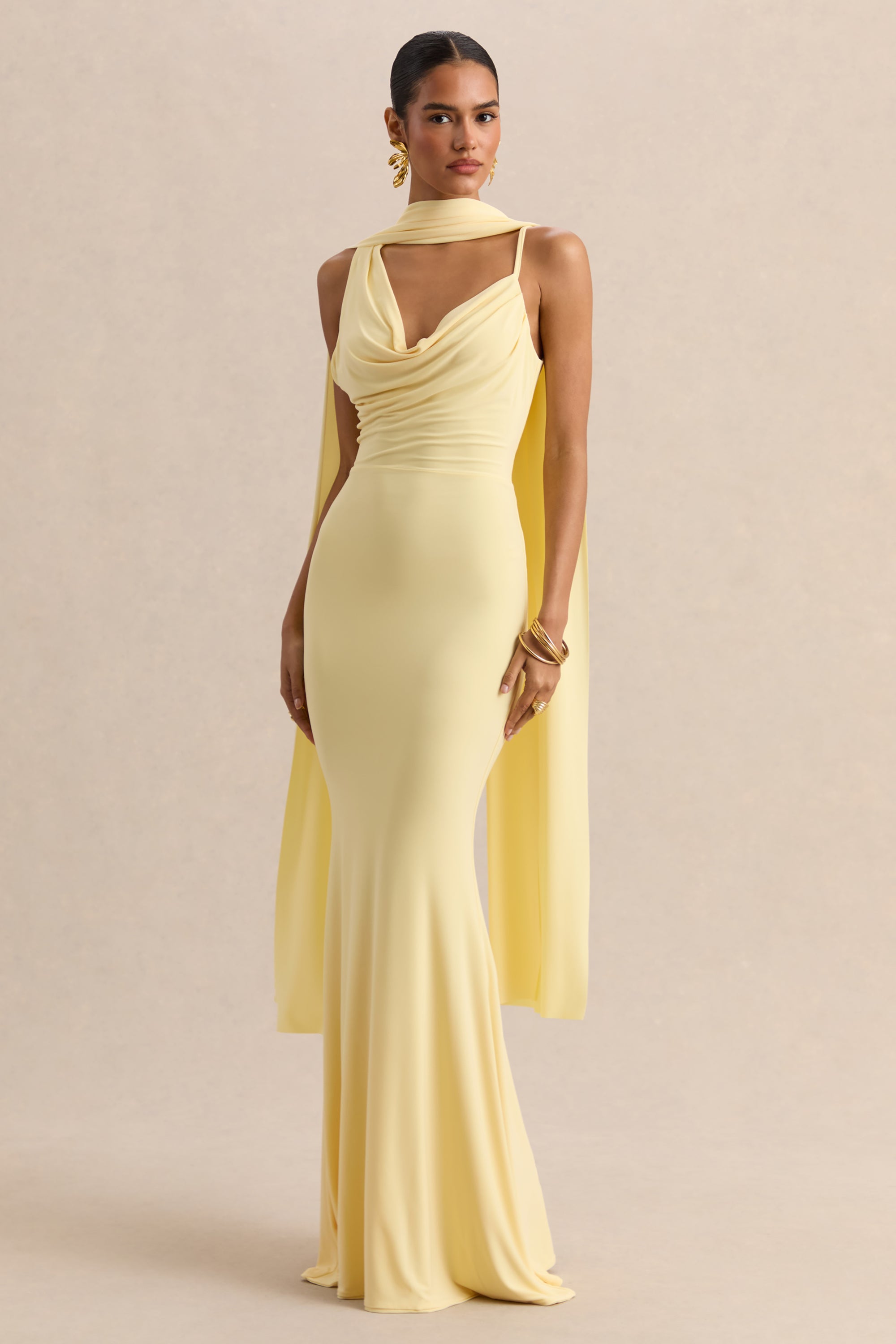 Armelia | Lemon Cowl-Neck Maxi Dress With Scarf-Detail