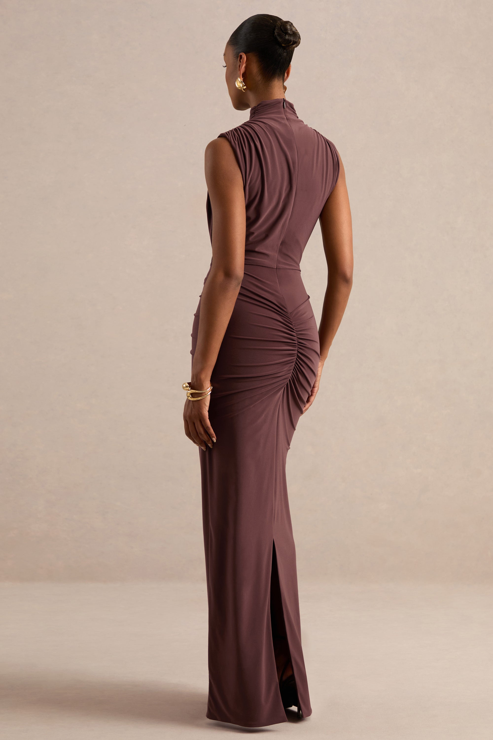 ECM_HR_CL137765022 - Isona _ Brown High-Neck Maxi Dress With Gathered-Detailing And Sash6.jpg