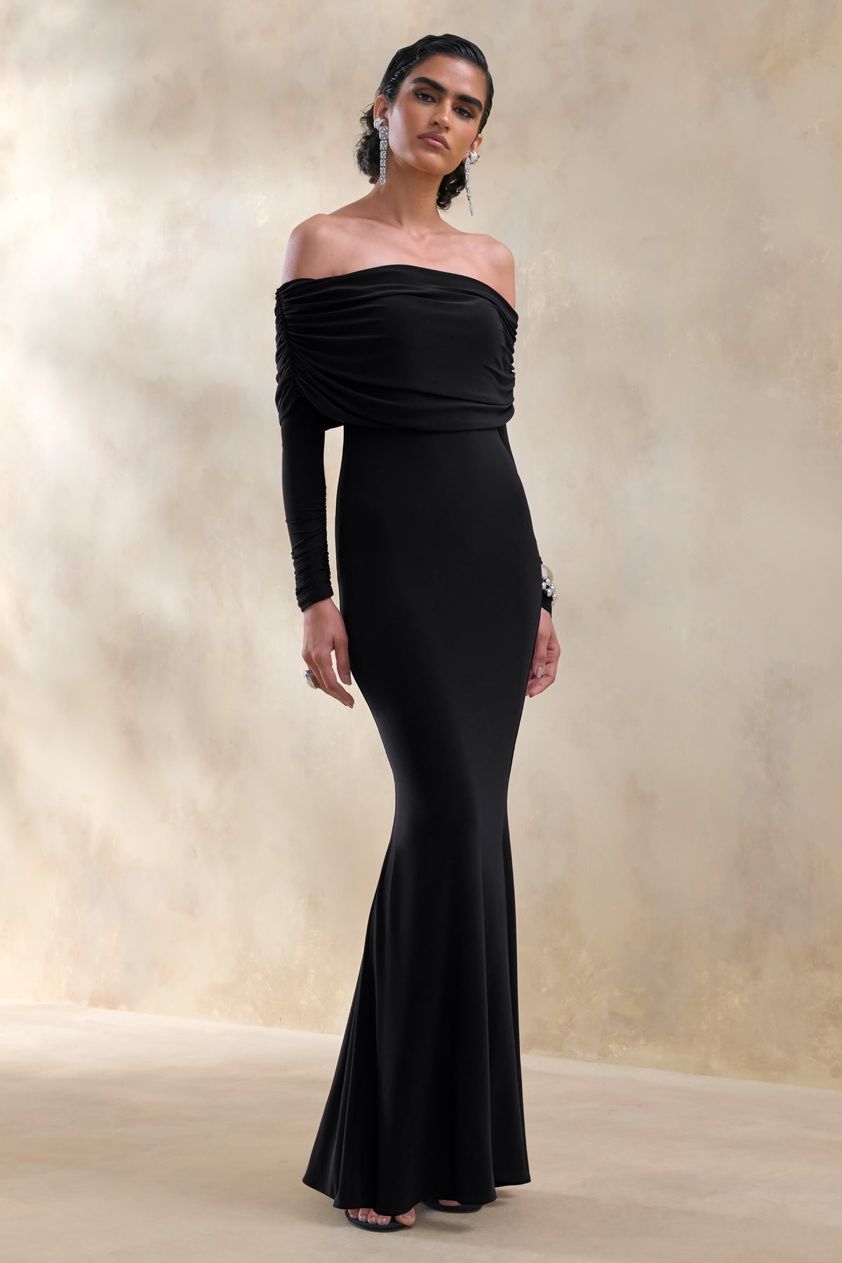 Brisea | Black Bardot-Neck Maxi Dress - UK 10 Black Brisea | Black Bardot-Neck Maxi Dress - UK 10 Black