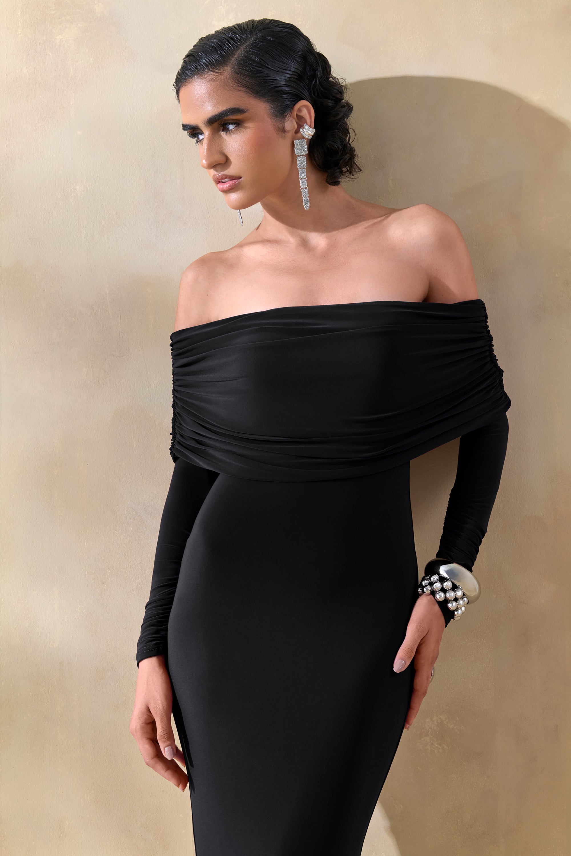 black bardot maxi dress US 2 / BLACK