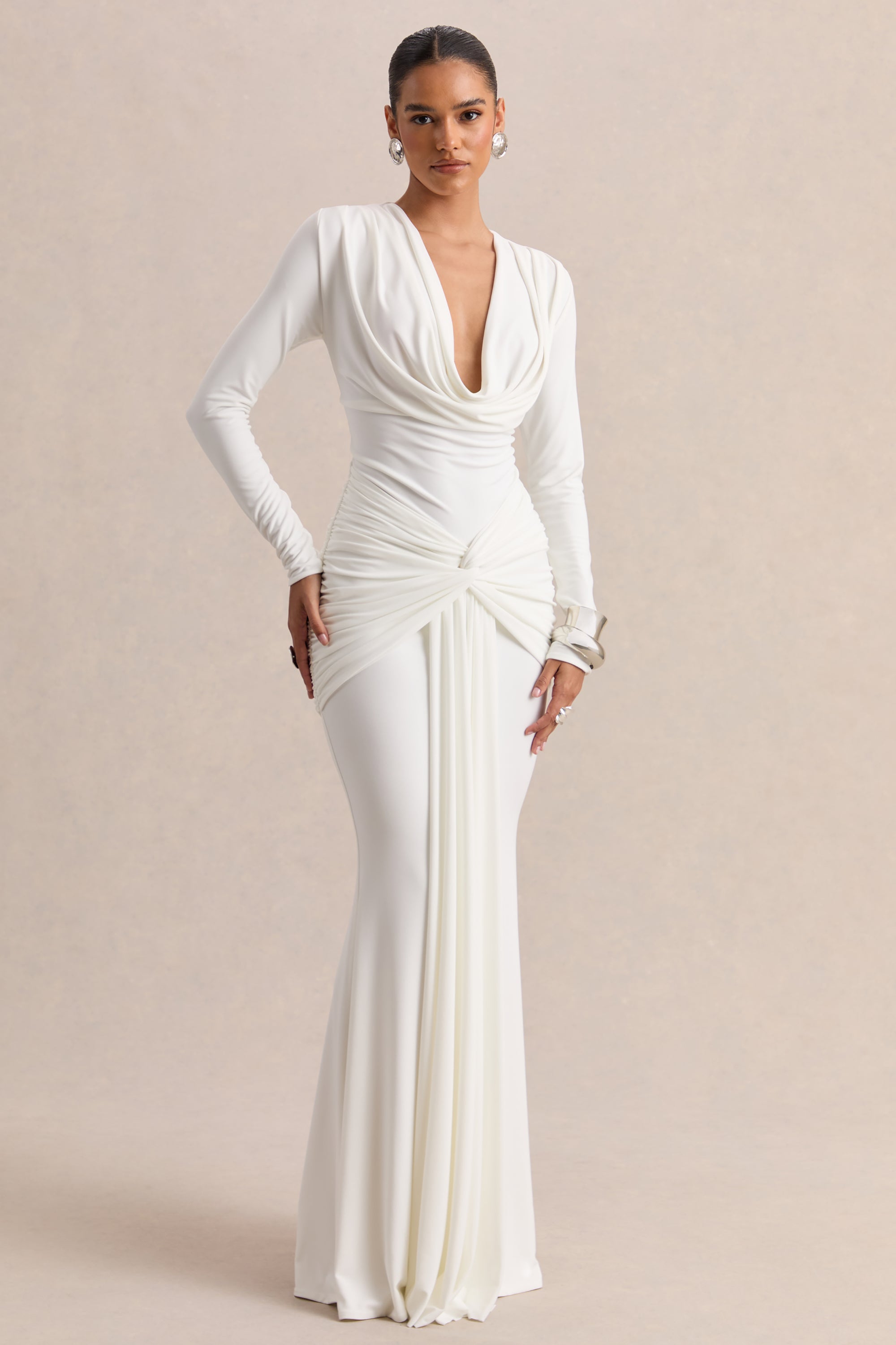 cowl neck evening dress with sleeves Anna Cowl Evening Dress Retrofete