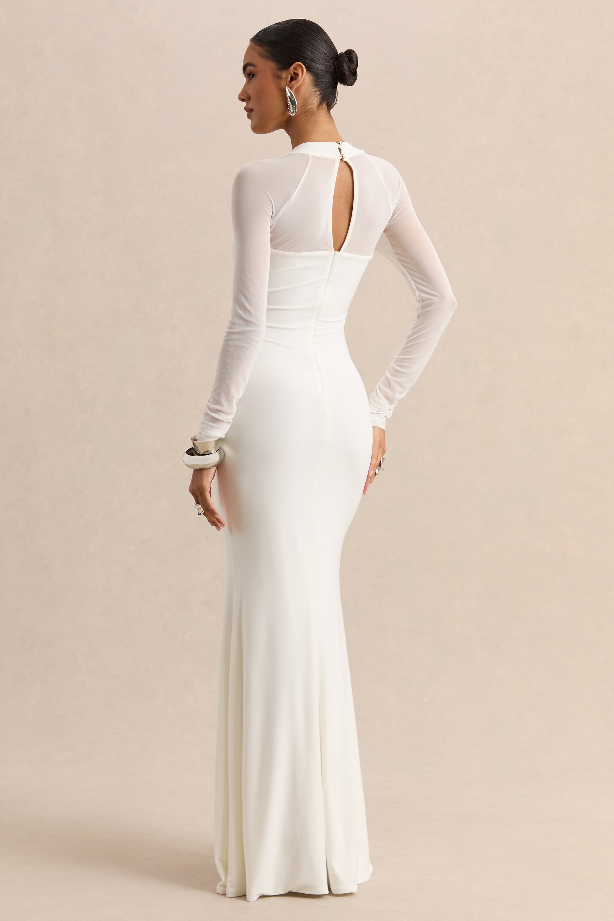 white long sleeve maxi dress with split White Maxi Dress With High-slit Lace Long Sleeve Sexy Bodycon Long Dress For Women 2026