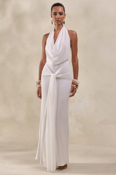 white rose maxi dress Rosetide | Cowl-Neck With Gathered-Detailing And Sash Collection-Casual-Dresses Color:LT Pink this dress brings effortless Ronny Kobo Emmi Velvet