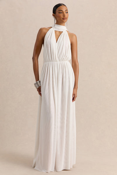 white halter neck beach dress free people beach summer white halter v neck maxi pockets dress size xs NEW