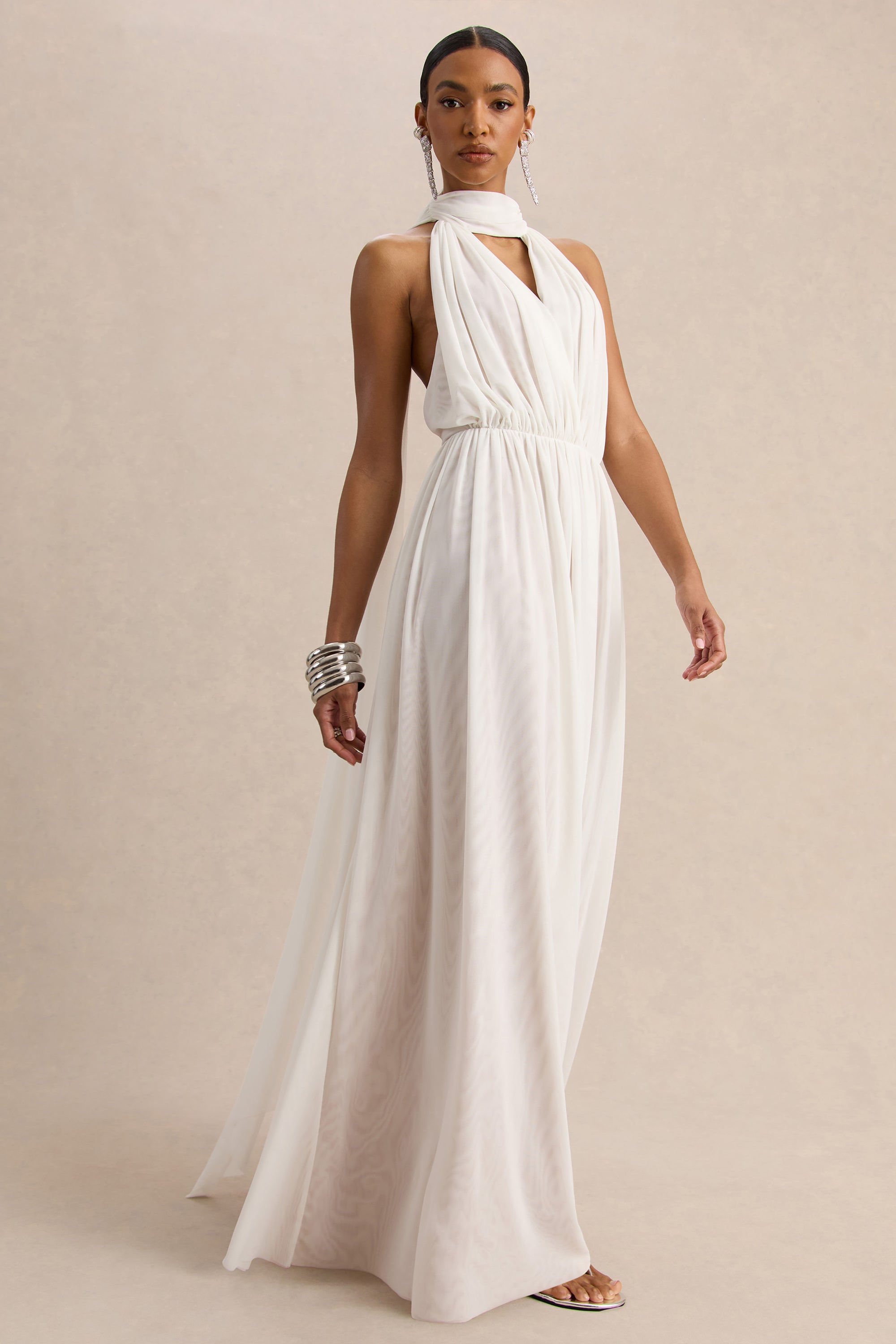 white halter neck evening dress ARDEN Halter Neck Pattern Sequin Gown