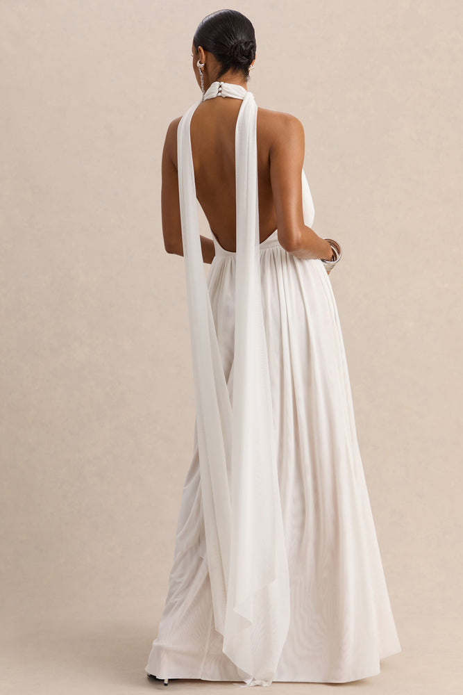 backless scarf dress ANNEKA Scarf-Detail Cut-Out Halterneck Maxi Dress in Black main image 0