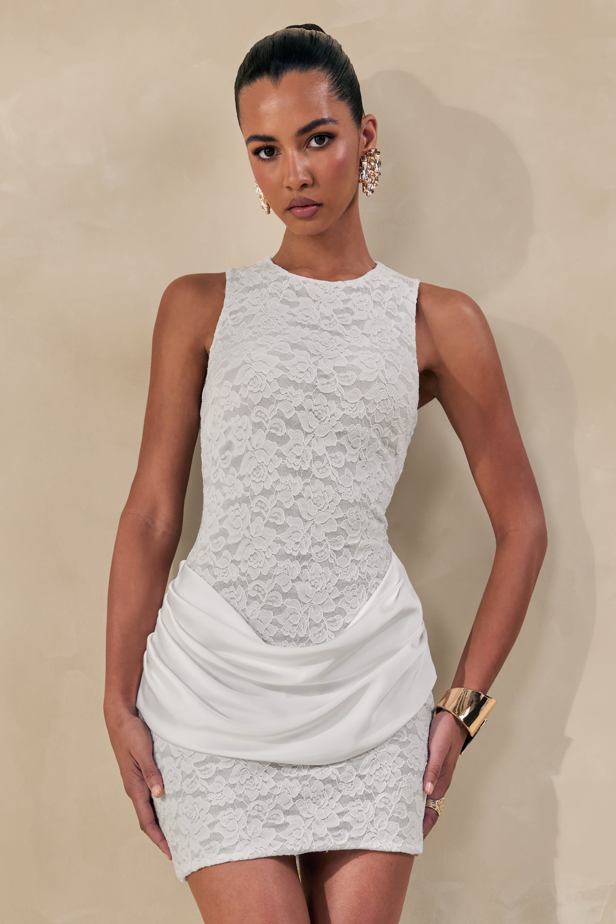 white draped cocktail dress Satin Draped Mini Dress 10 / Silk White
