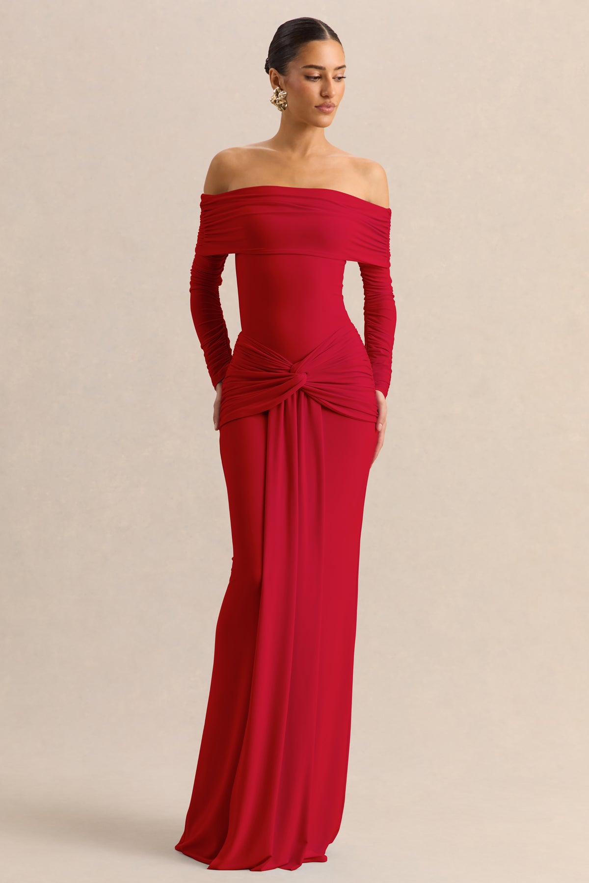 ECM_HR_CL137824100---Helia-_-Red-Bardot-Neck-Bodysuit-With-Ruched-Long-Sleeves-&-CL137840100---Flynne-_-Red-Wrapped-Maxi-Skirt-With-Sash_-2.jpg