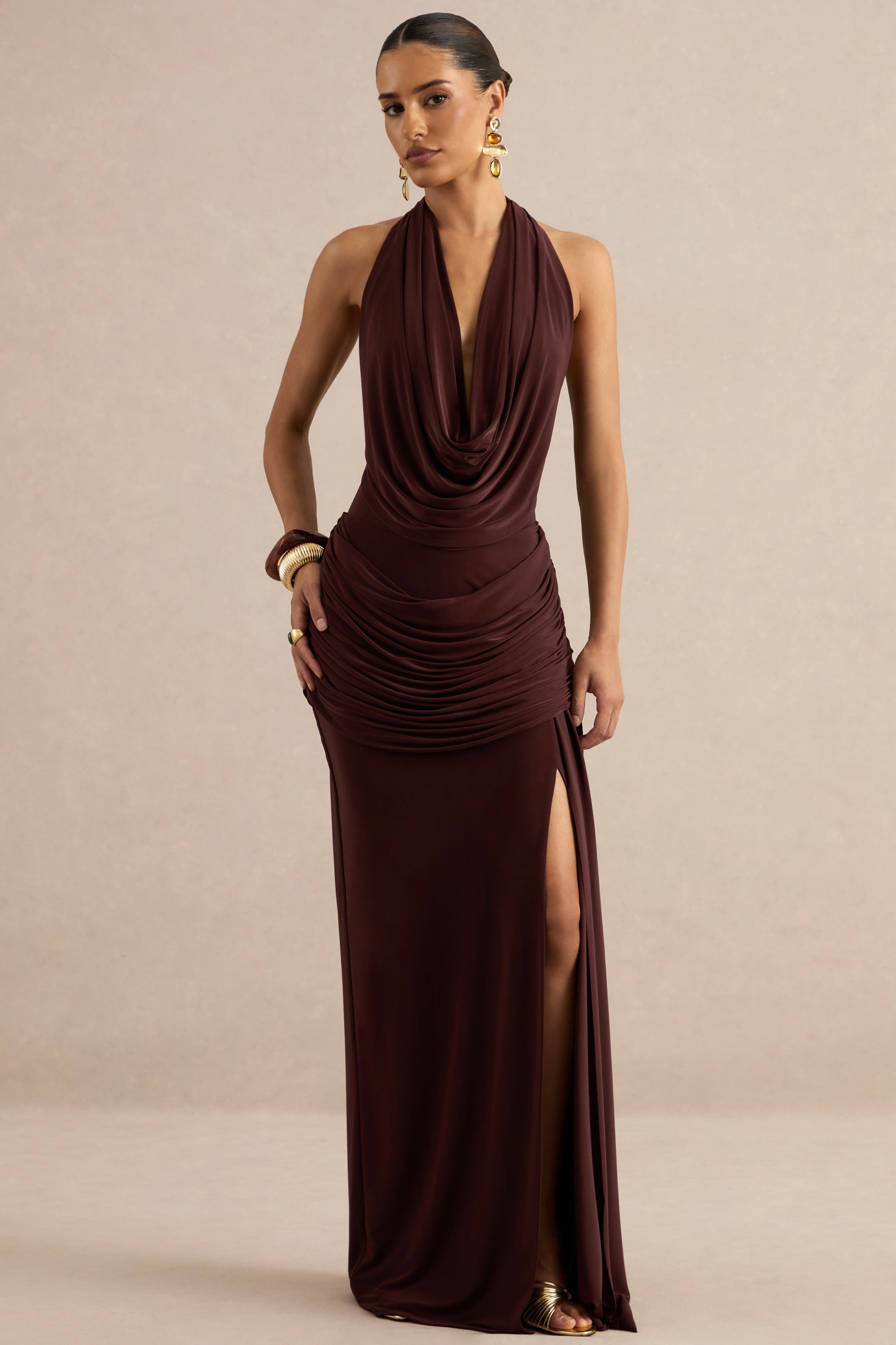 Kavya Dark Brown Extreme Plunge Neck Bodysuit CL137812022 12.jpg