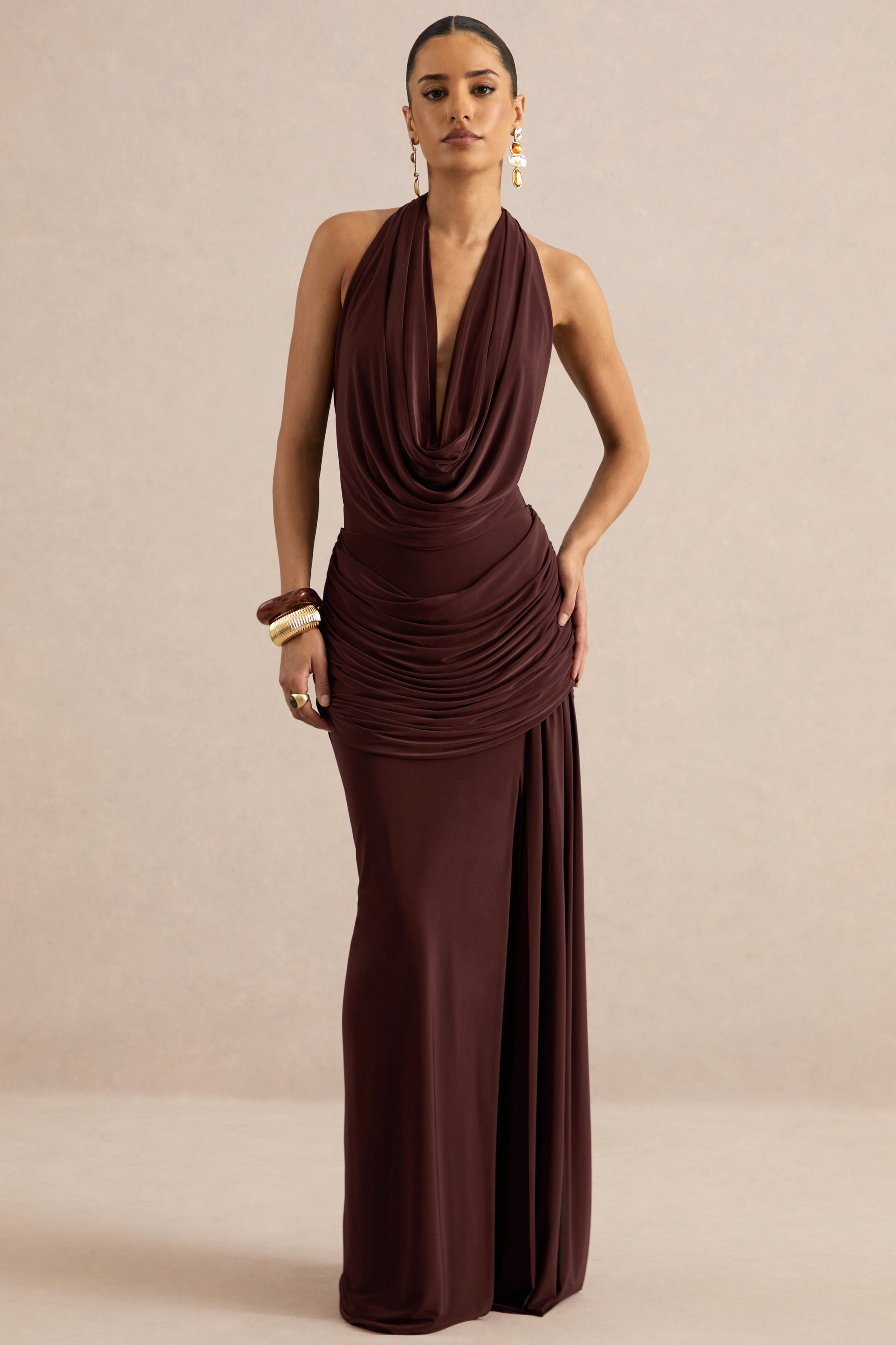 Kavya Dark Brown Extreme Plunge Neck Bodysuit CL137812022 8.jpg