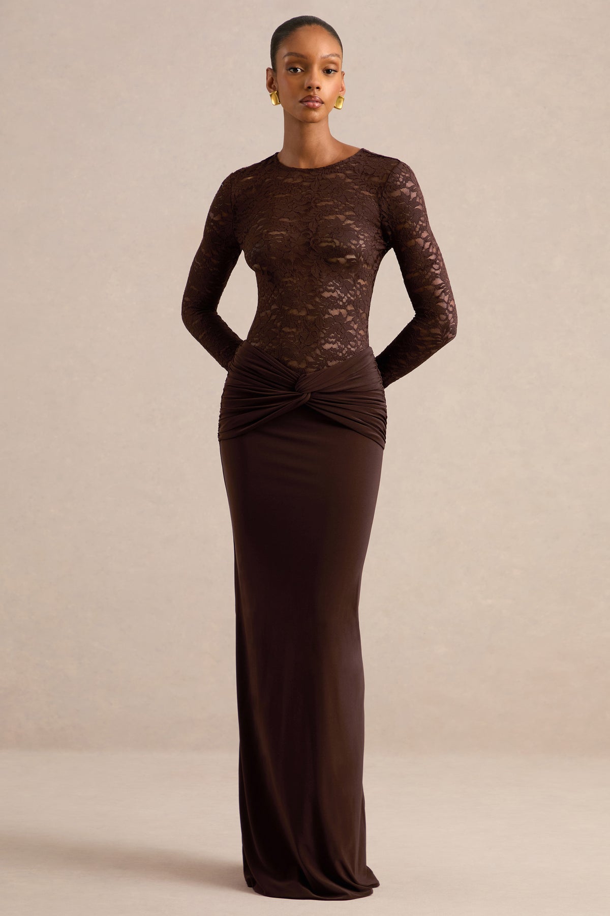 CL137830022 - Florine _ Dark Brown Twisted Waist Maxi Skirt0.jpg