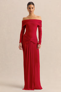ECM_HR_CL137824100---Helia-_-Red-Bardot-Neck-Bodysuit-With-Ruched-Long-Sleeves-&-CL137840100---Flynne-_-Red-Wrapped-Maxi-Skirt-With-Sash_-0.jpg