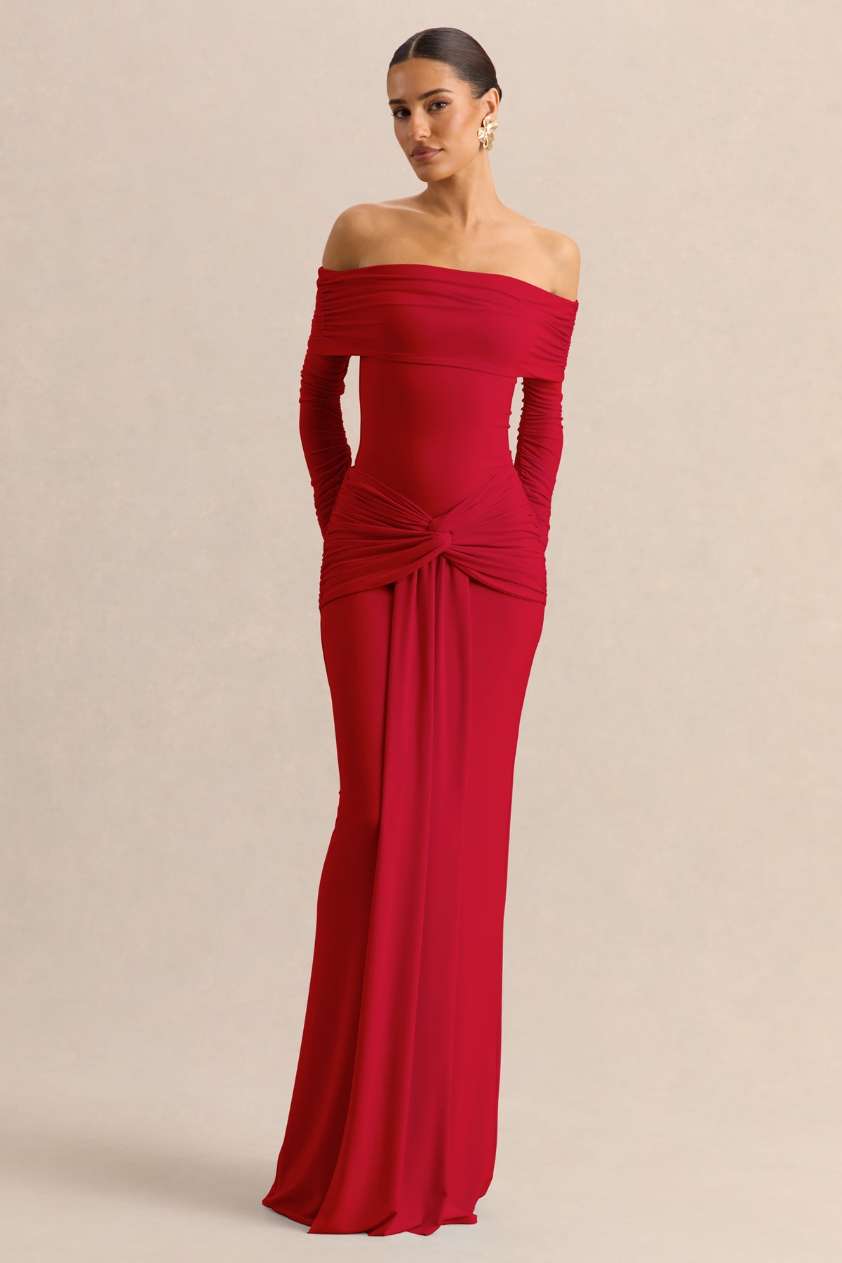 ECM_HR_CL137824100---Helia-_-Red-Bardot-Neck-Bodysuit-With-Ruched-Long-Sleeves-&-CL137840100---Flynne-_-Red-Wrapped-Maxi-Skirt-With-Sash_-1.jpg