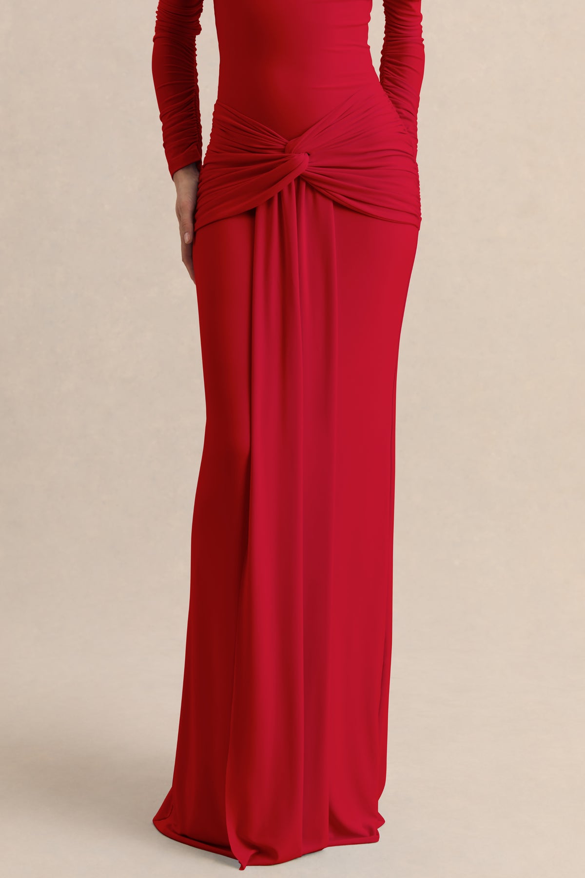 ECM_HR_CL137824100---Helia-_-Red-Bardot-Neck-Bodysuit-With-Ruched-Long-Sleeves-&-CL137840100---Flynne-_-Red-Wrapped-Maxi-Skirt-With-Sash_-7.jpg