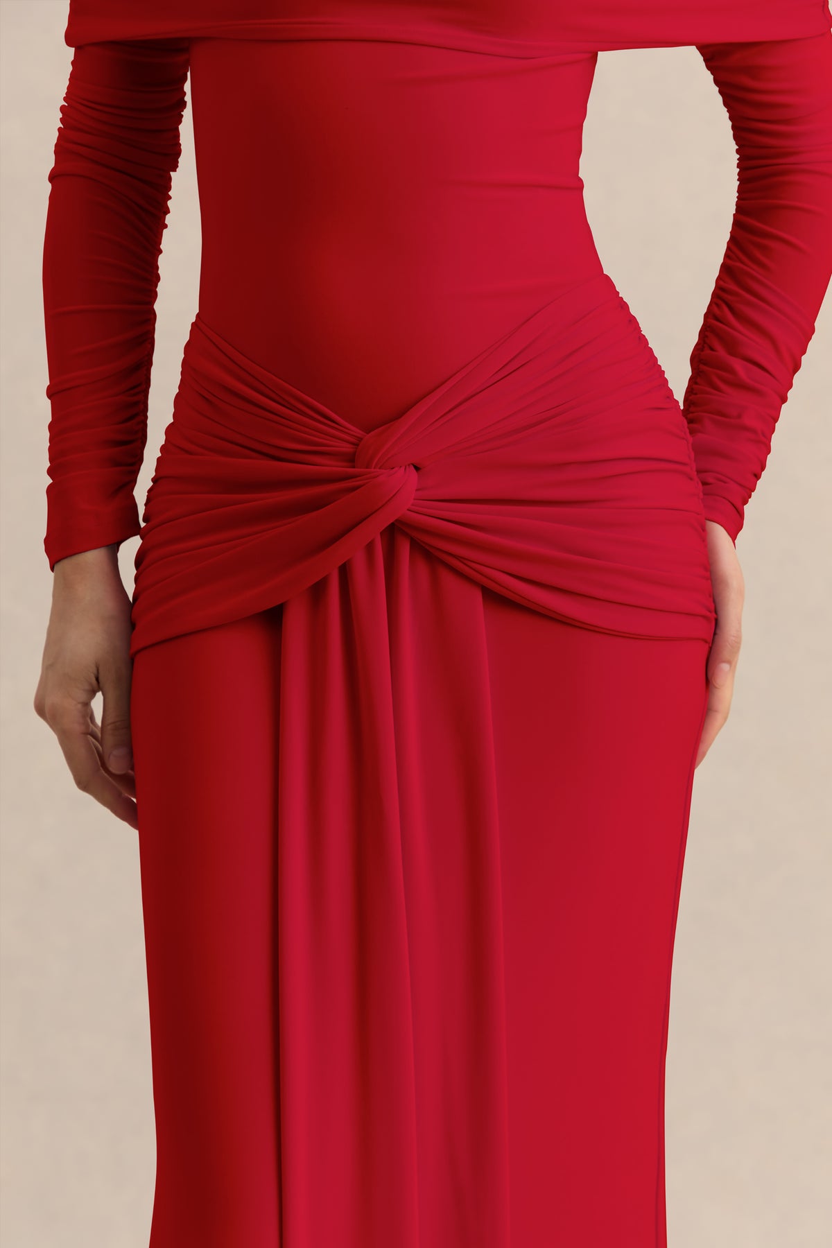 ECM_HR_CL137824100---Helia-_-Red-Bardot-Neck-Bodysuit-With-Ruched-Long-Sleeves-&-CL137840100---Flynne-_-Red-Wrapped-Maxi-Skirt-With-Sash_-9.jpg