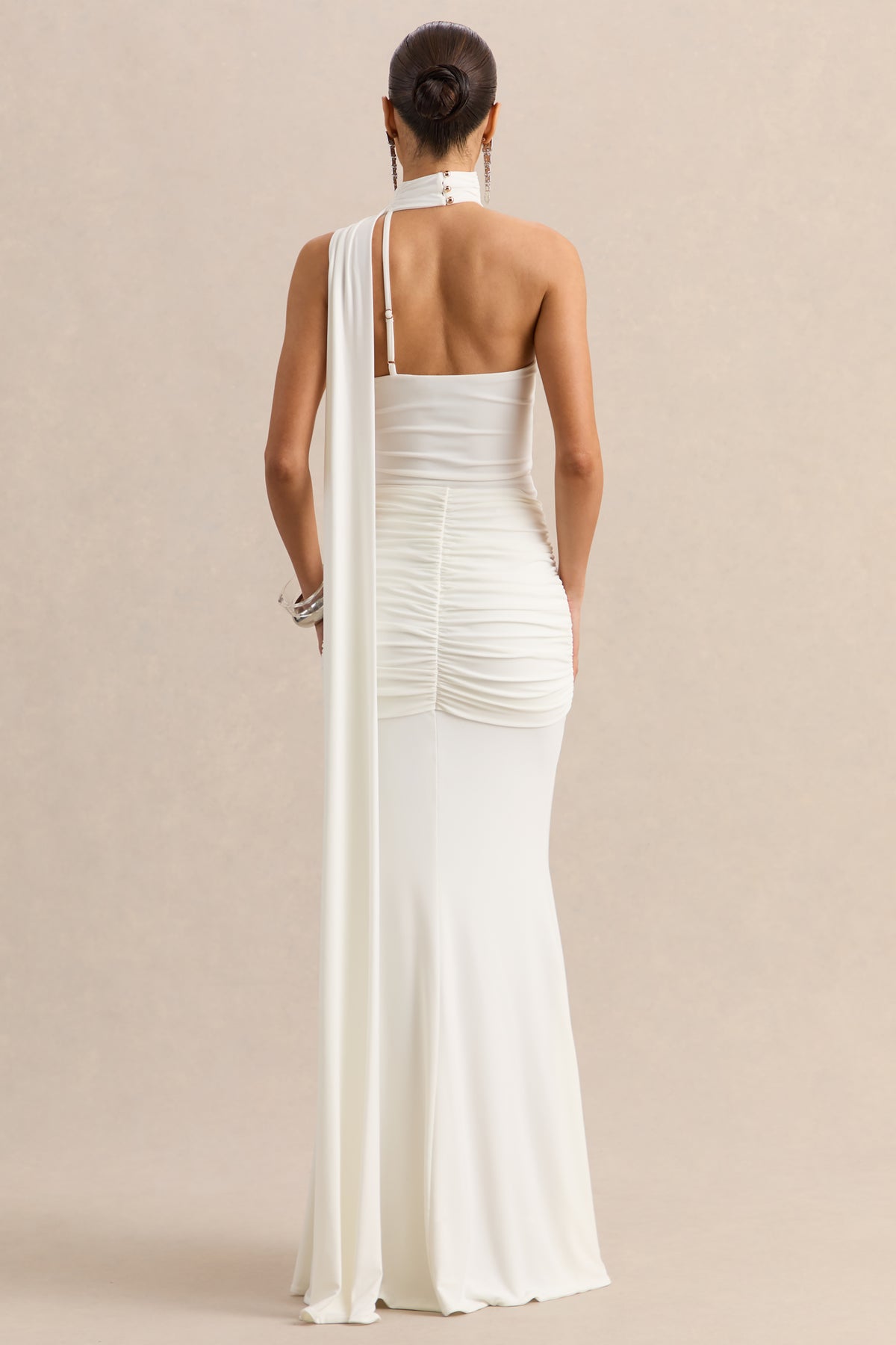Eowyn | White Ruched Maxi Skirt With Front Split Eowyn | White Ruched Maxi Skirt With Front Split