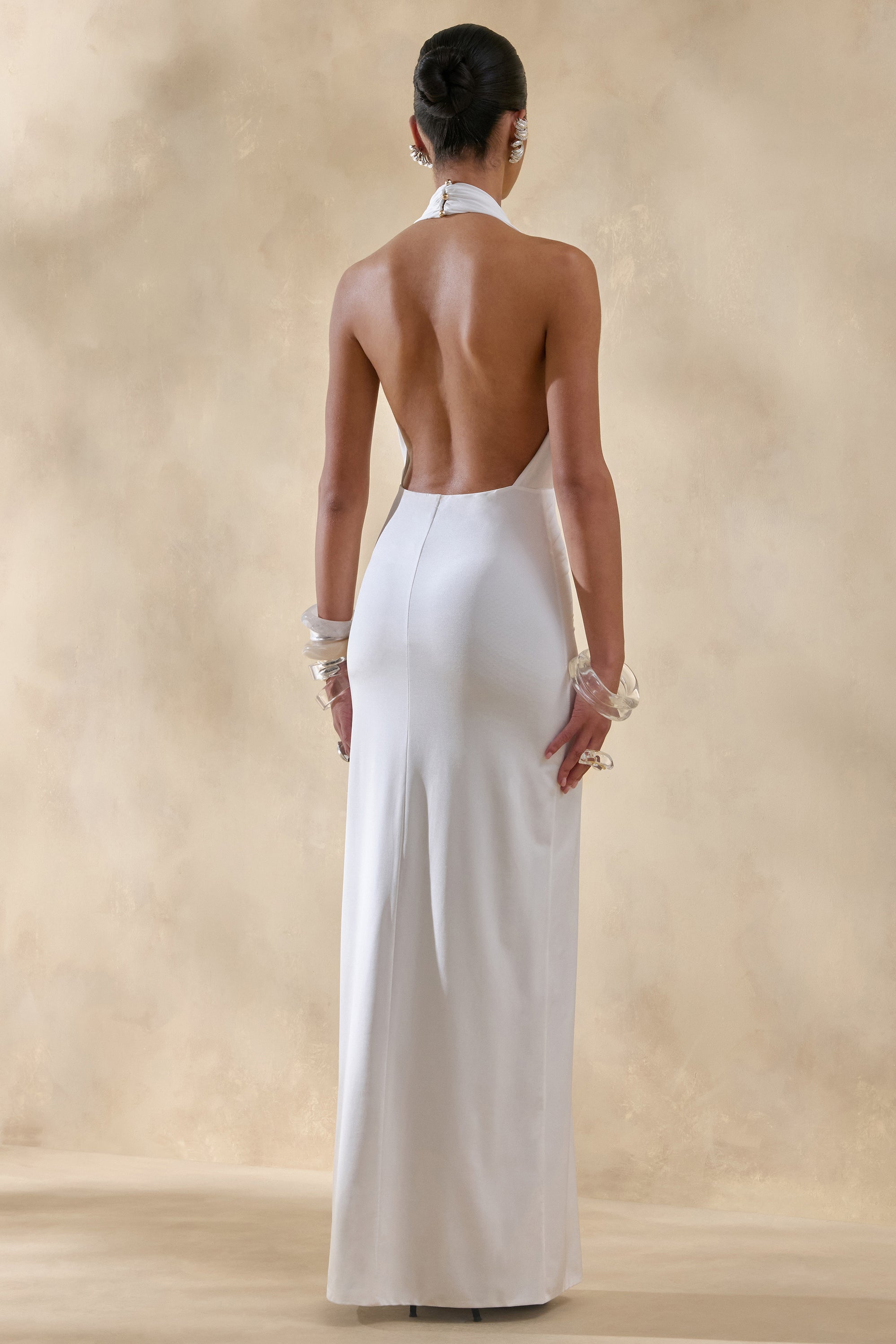 white plunge maxi dress Doria | White Plunge-Neck Maxi Dress Club L London