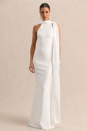 white christmas dresses Vionette White High-Neck Maxi Dress With Scarf – Club L London