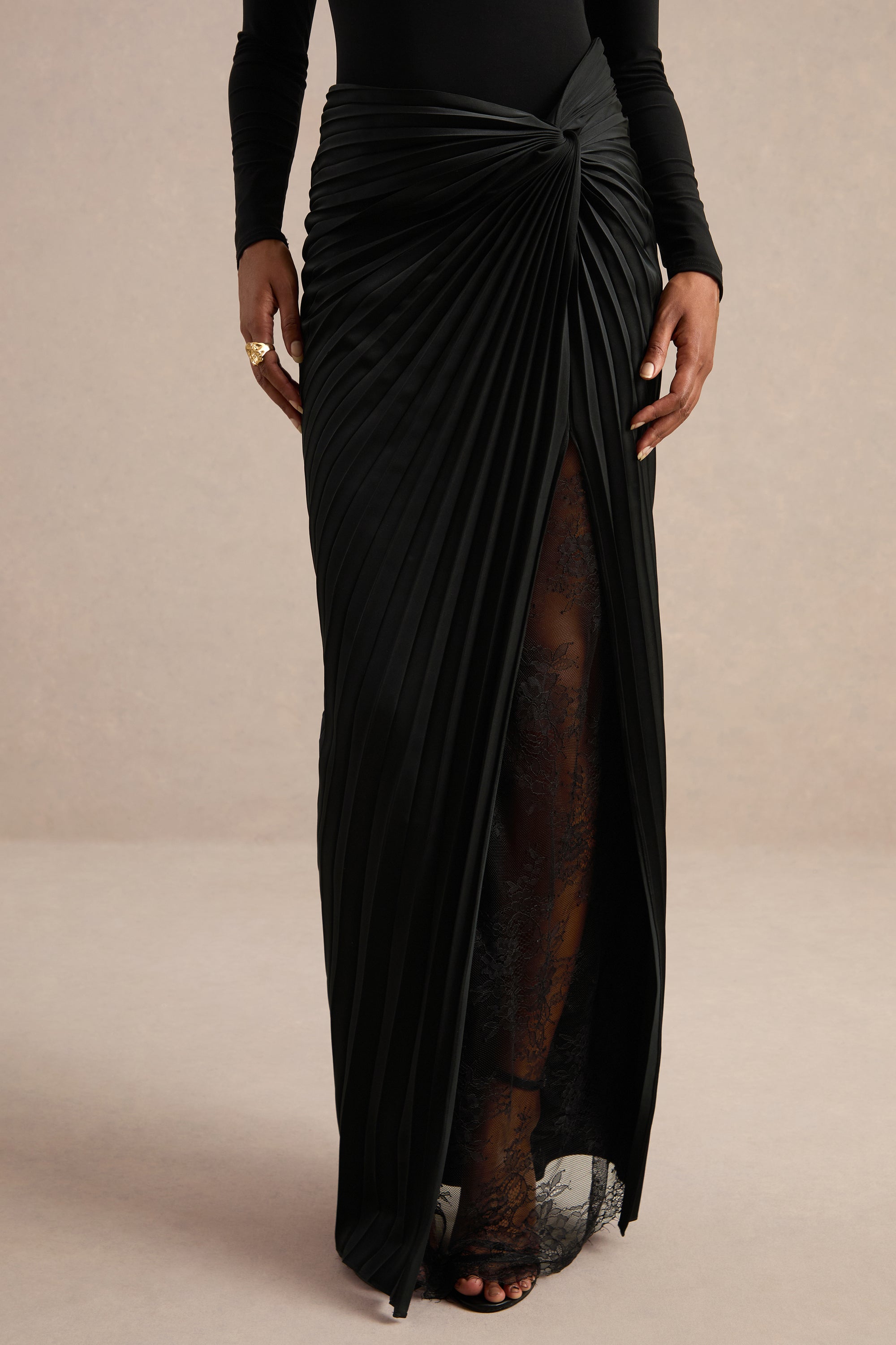 CL137853001 - Lassia | Black Satin Gathered Maxi-Skirt With Lace-Detailing5.jpg