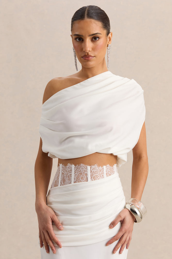 Yaselle White Satin Asymmetric-Neck Crop-Top – Club L London - USA