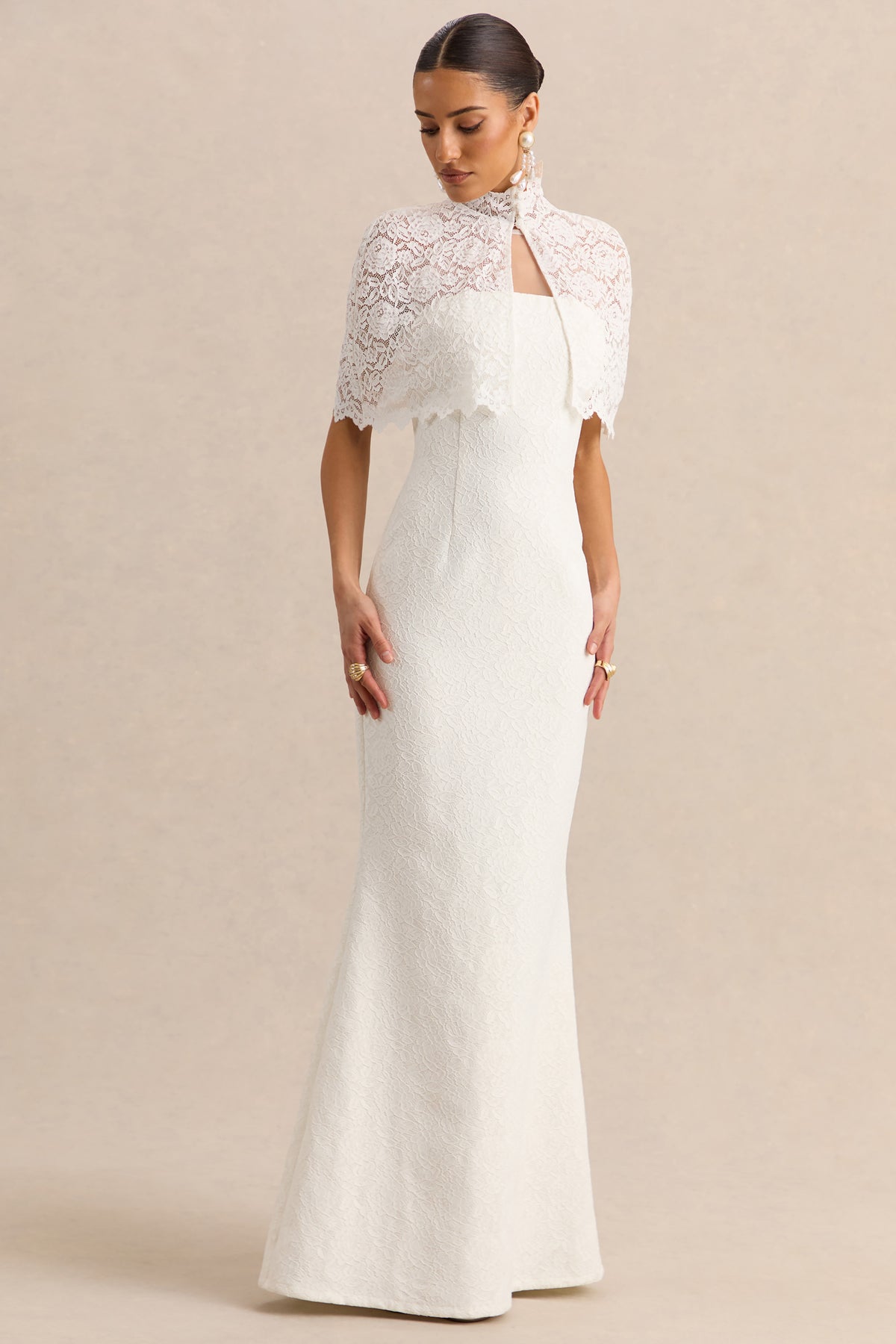 Rosevine White Crew-Neck Maxi Dress With Mesh Panel  Club L London - USA