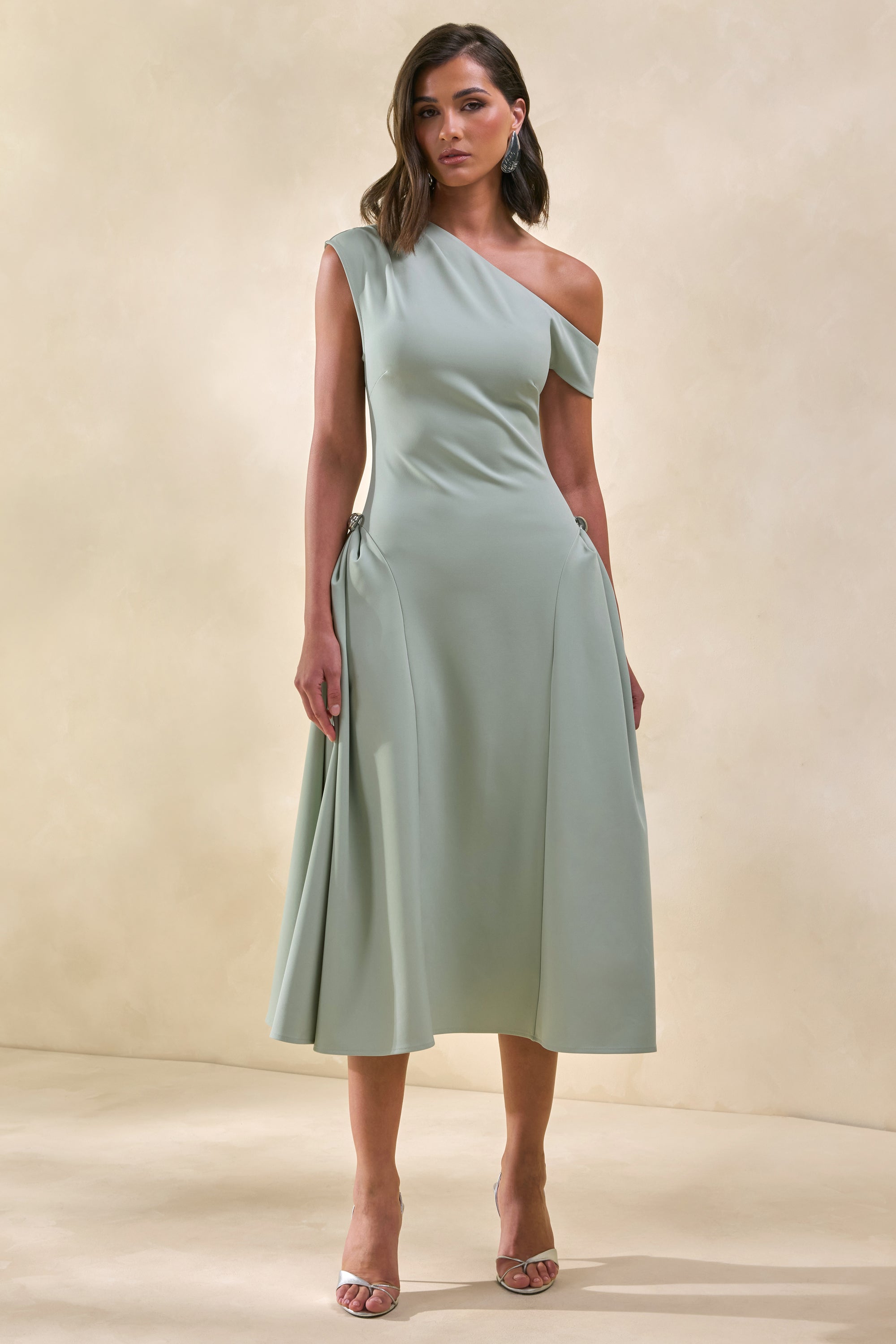 sage silk midi dress Women's Luxurious Poise Satin Midi Dress in Pastel Sage