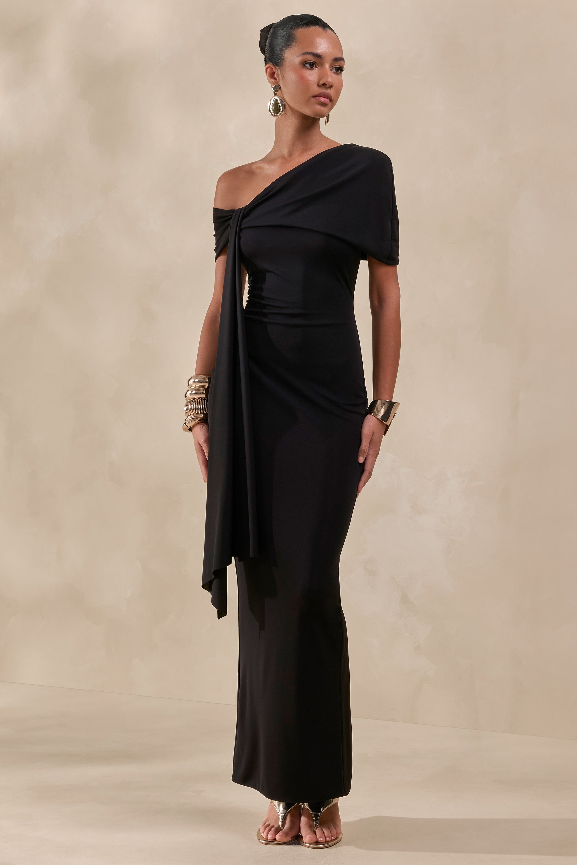 asymmetric black maxi dress Rohe Black Asymmetrical Off Shoulder Maxi Dress