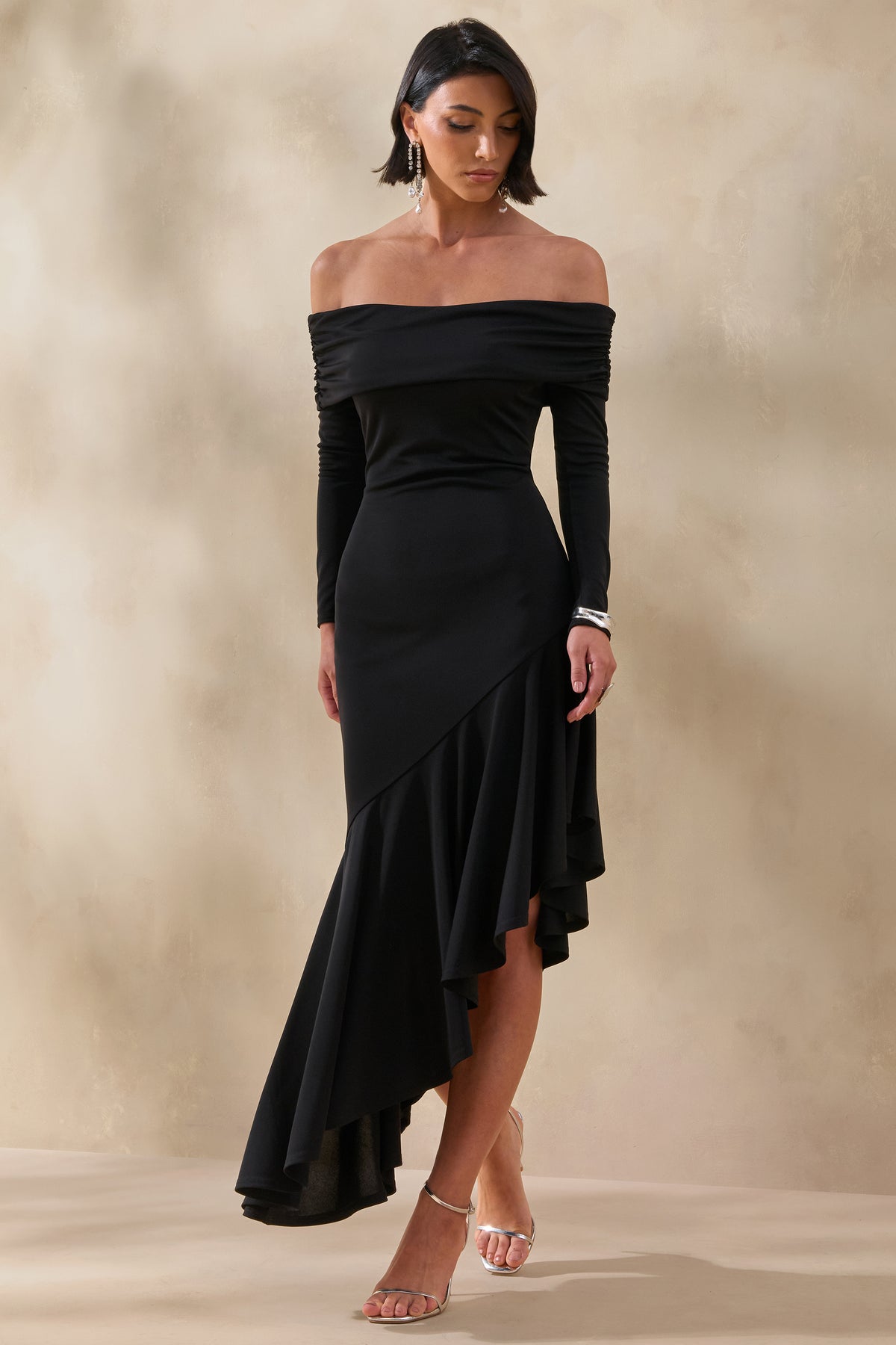 asymmetrical neckline maxi dress Asymmetric Neck Maxi Dress L Grey by Lane 201