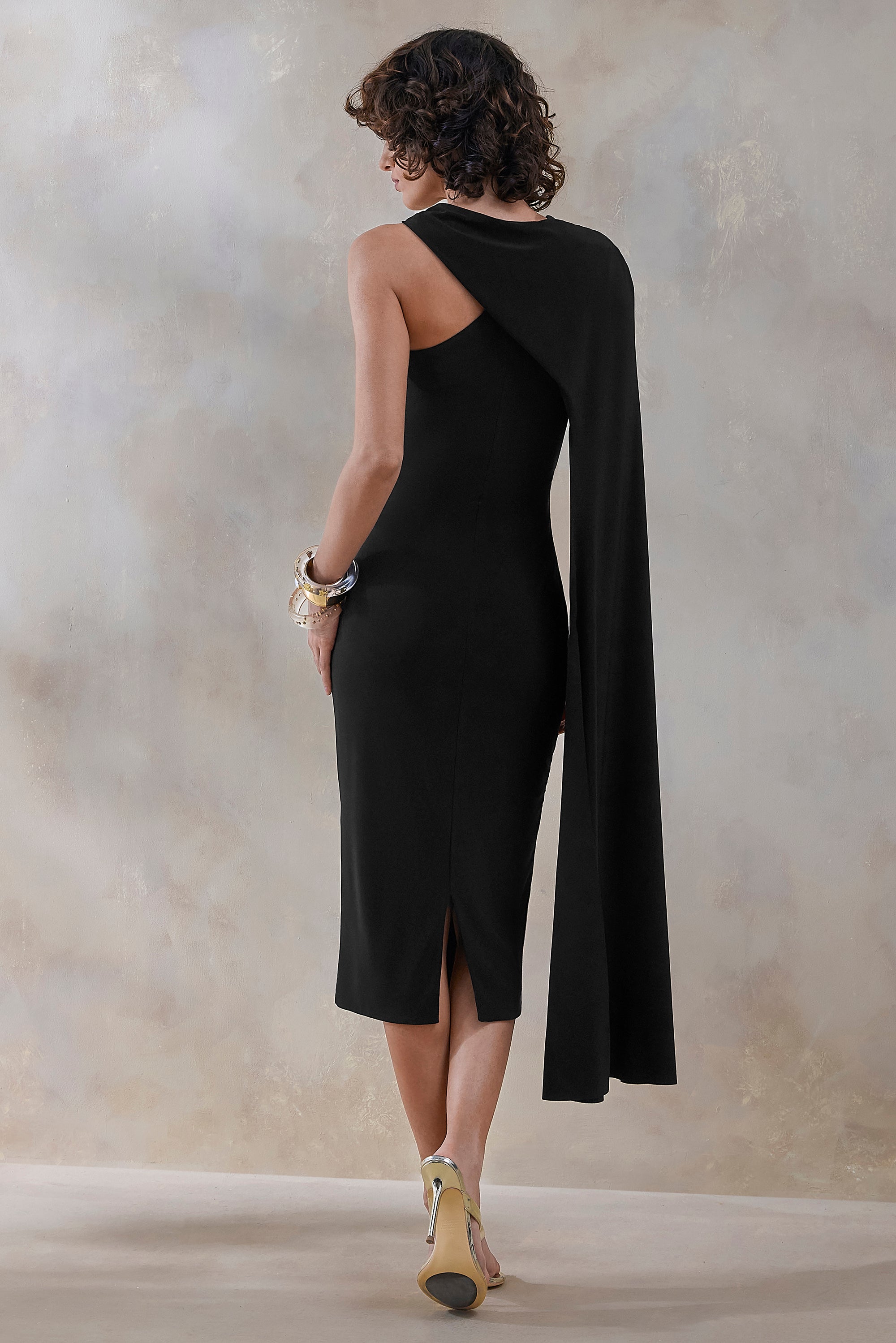 pleated cape sleeve bodycon elegant midi dress Cape Sleeve Bodycon Midi Dress Pleated Cape Sleeves Bodycon Midi Dress For Women At Saudi Styli
