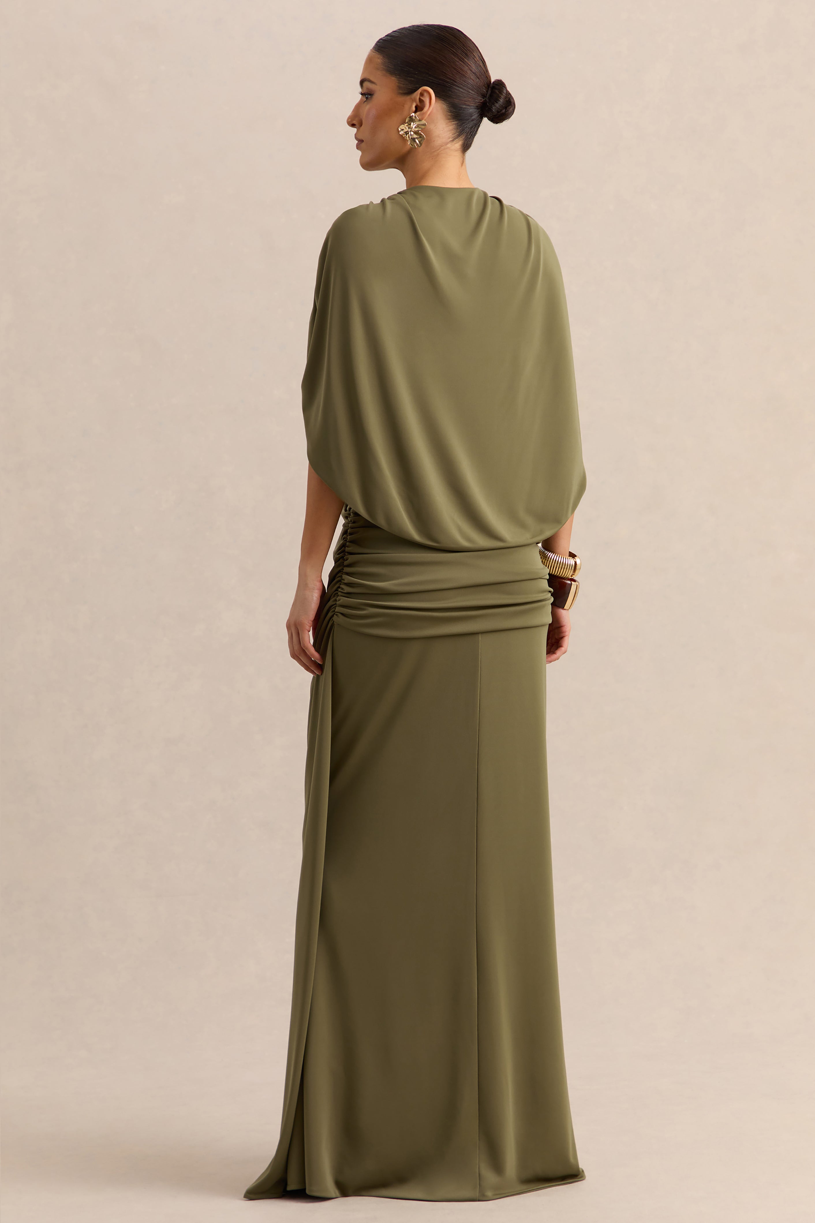 Marisea | Green Plunge-Neck Maxi Dress With Cape-Sleeves – Club L
