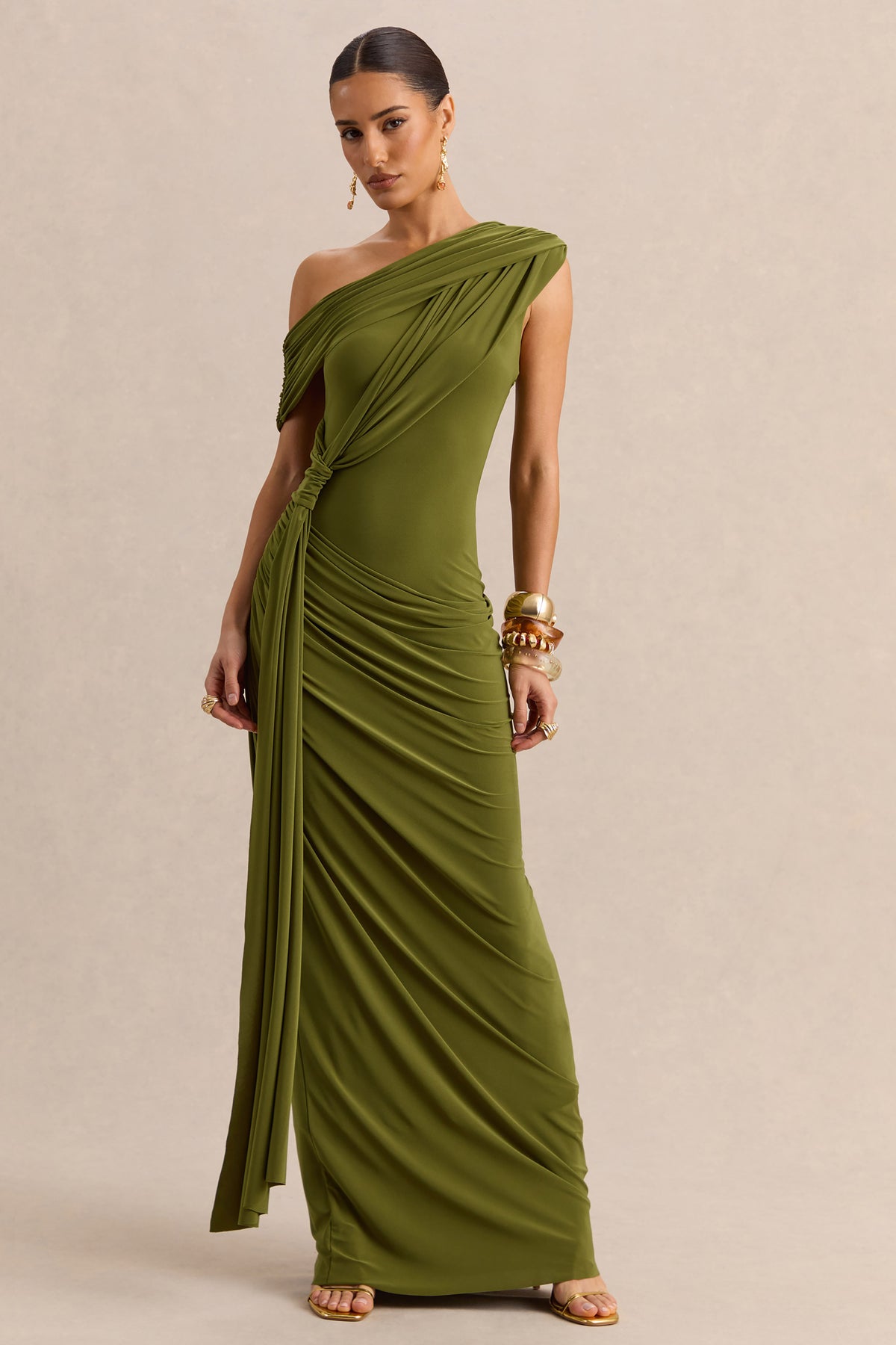 Avialee Green Asymmetric-Neck Maxi Dress With Gathered-Detailing And  Club  L London - USA
