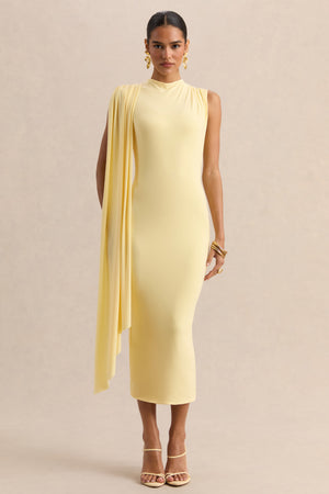Oleandra Lemon High-Neck Midi-Dress With Draped-Detail  Club L London - USA