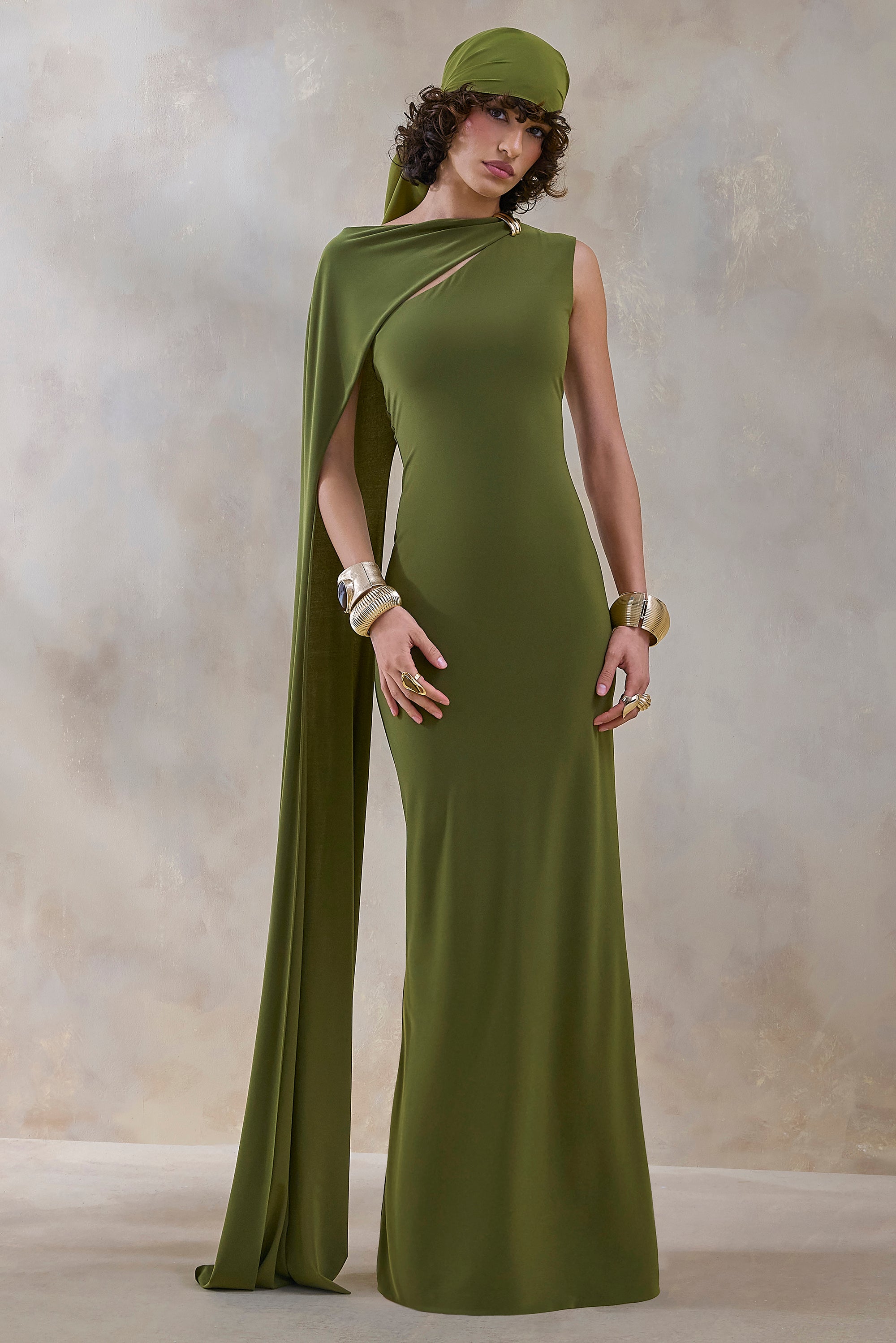 asymmetrical cape dress Maxi with and rhinestones on the skirt :: LICHI Immerse yourself in a world of unparalleled elegance with our captivating camisole dress and wavy cape set MANGO - Asymmetrical Cape Dress