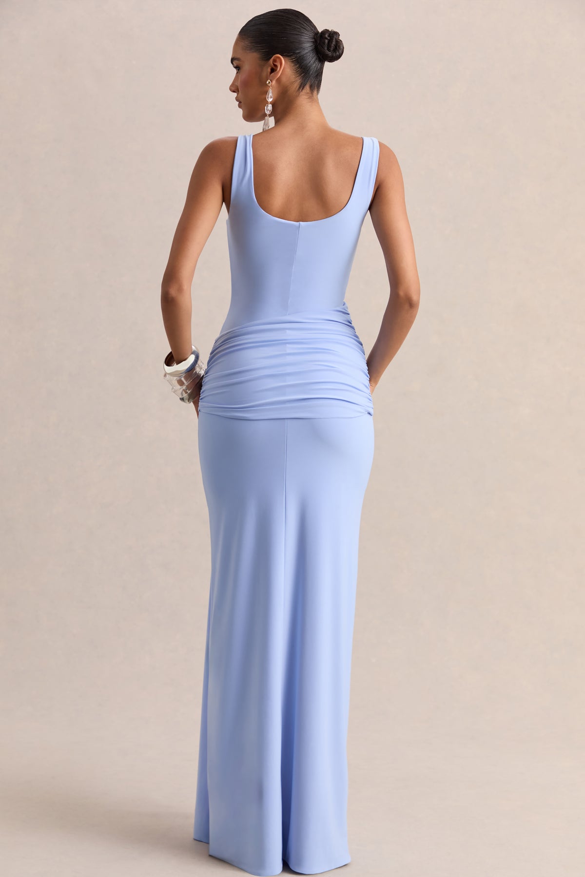 Lienna Powder Blue Scoop-Neck Maxi Dress With Gathered-Detail And Sa – Club L London Lienna Powder Blue Scoop-Neck Maxi Dress With Gathered-Detail And Sa – Club L London