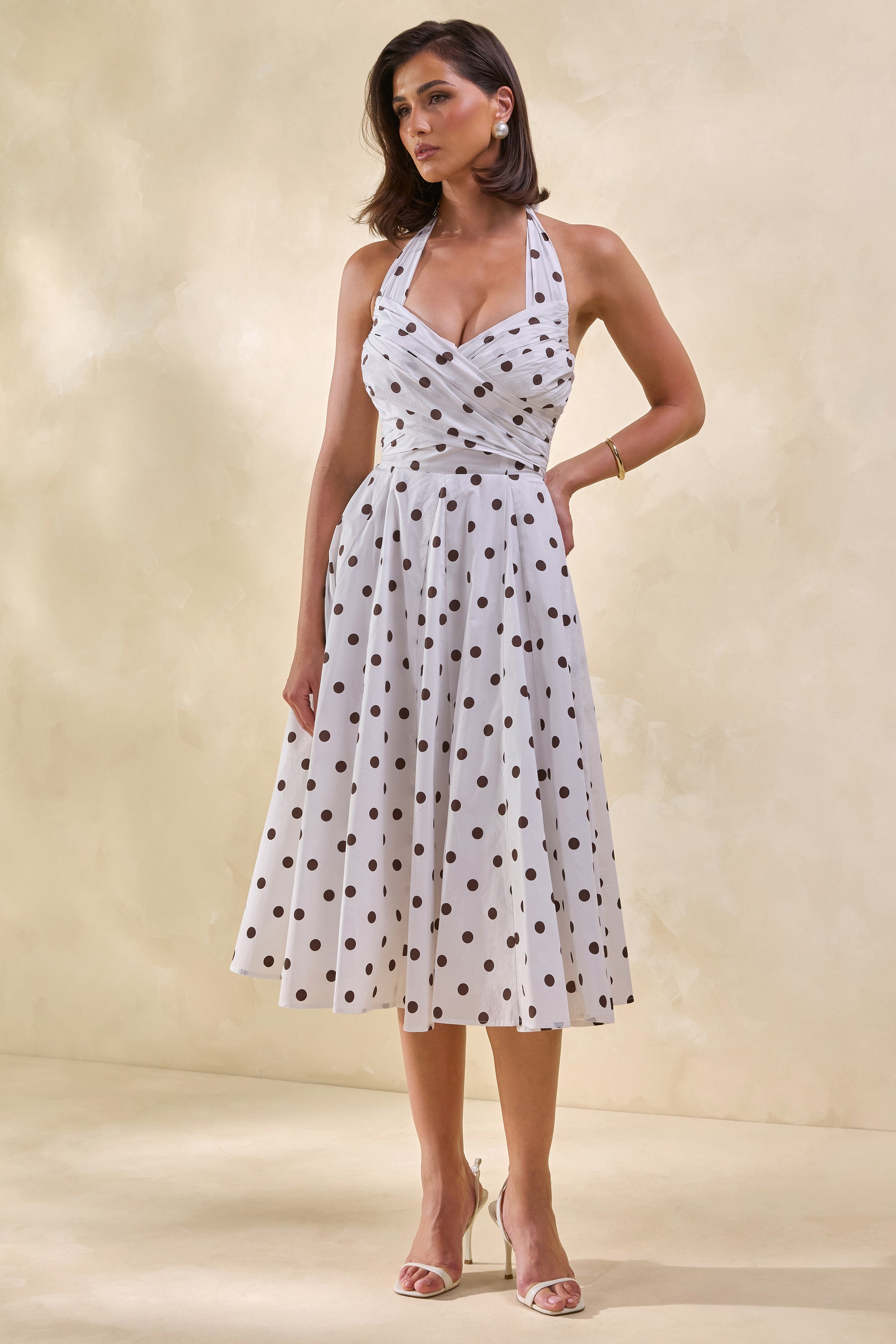 brown and cream midi dress Exceptionally Pristine Brown And Cream Striped Cutout Midi Dress